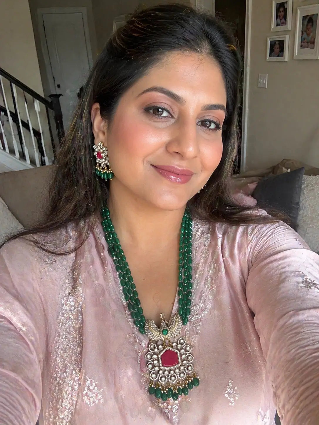 Morika Emerald Kundan Layered Necklace Set