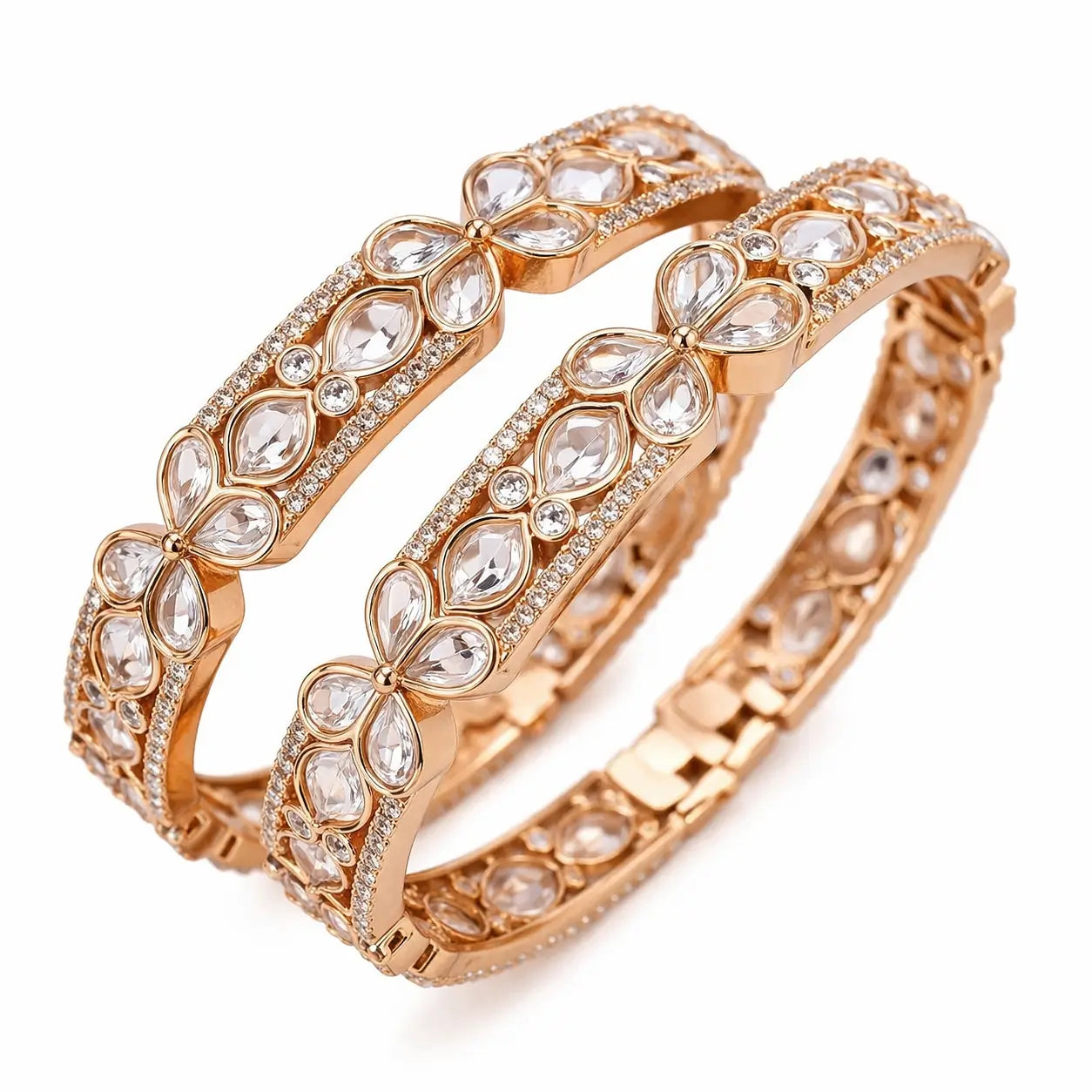 Uncut Polki Openable Bangle Pair in Rose Gold