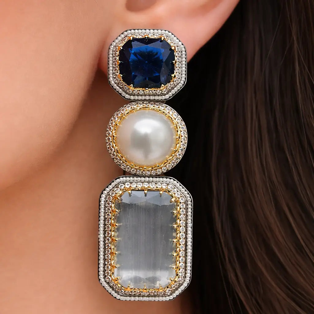 Celestia Blue Gray Pearl Prism Drop Earrings