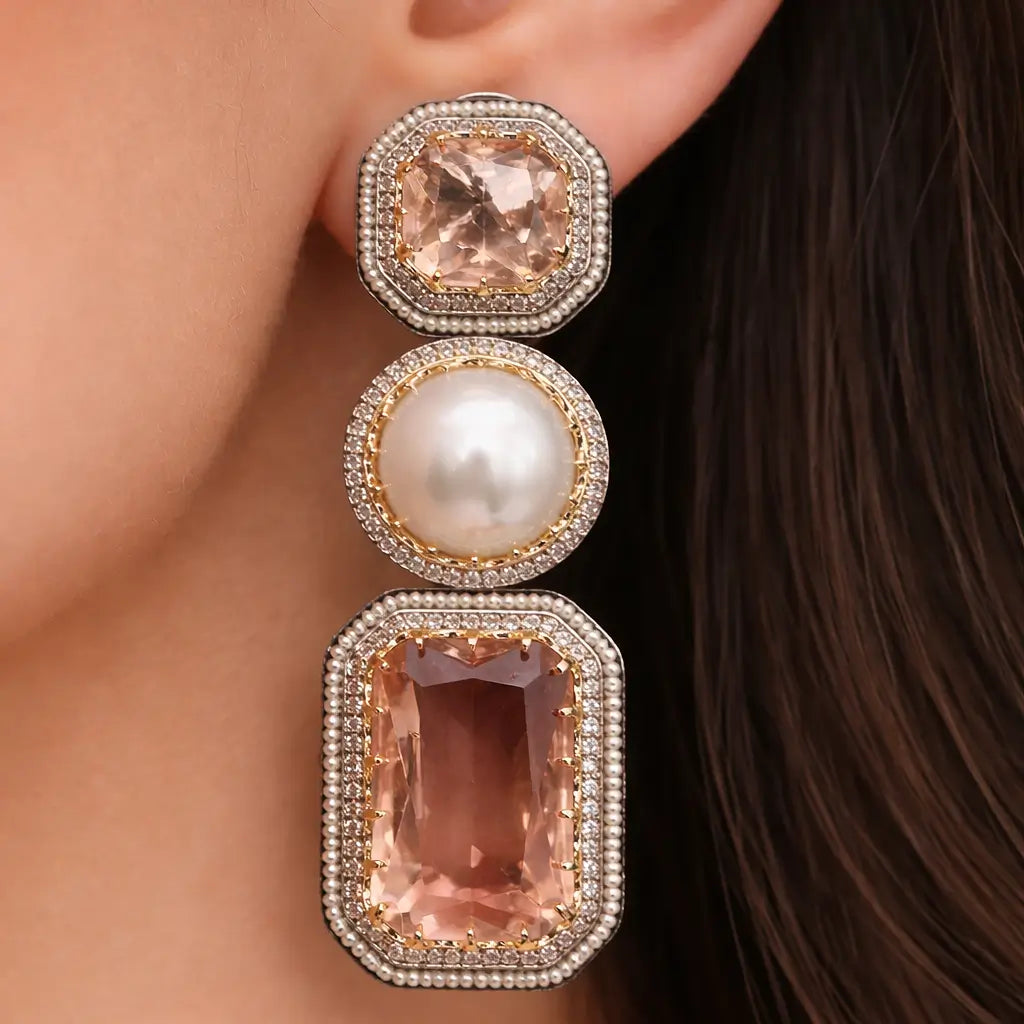 Celestia Gold Pearl Prism Drop Earrings