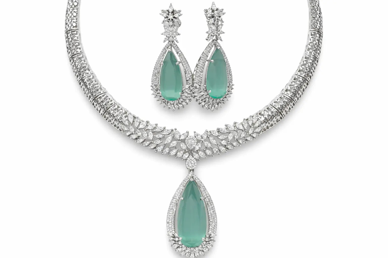 Ivana Mint Silver Necklace Set with Earrings