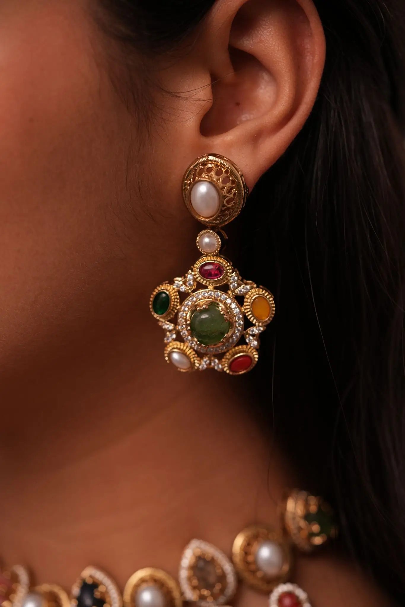 Sabhya Cabochon Navratna Choker Set