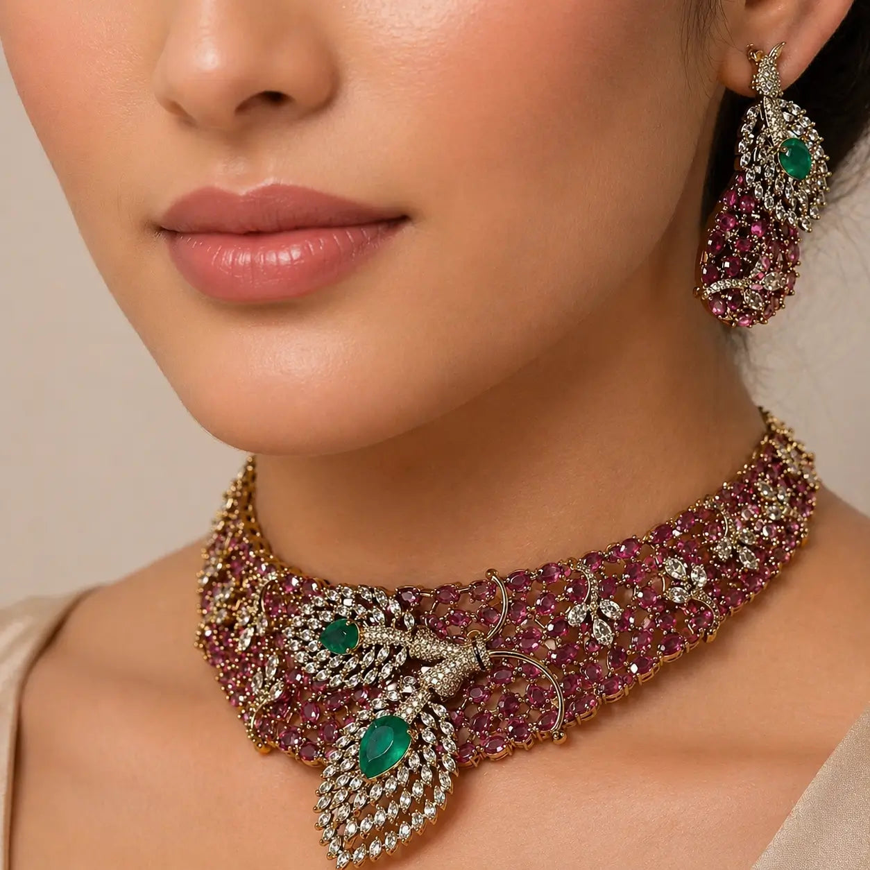 Emerald Royale Peacock Choker Set