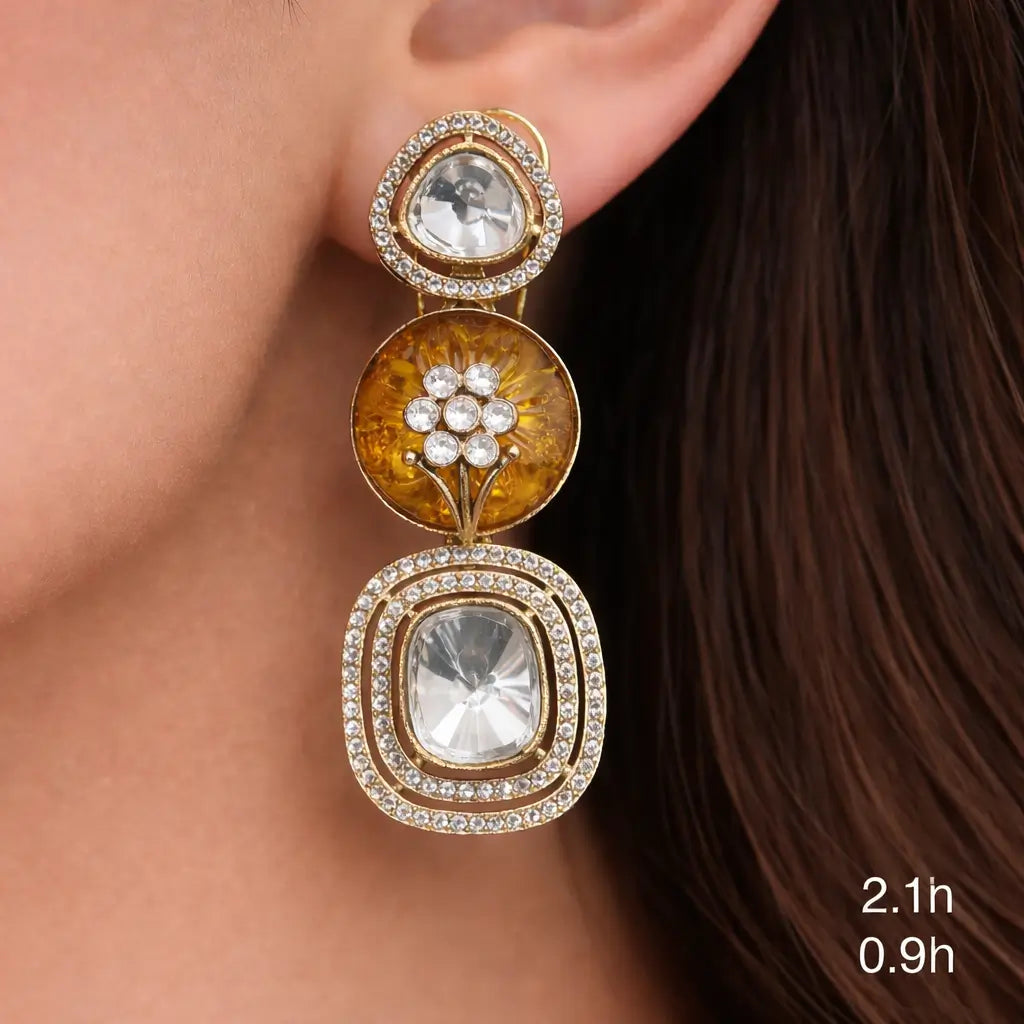 Antique Amber Yellow Kundan Earrings