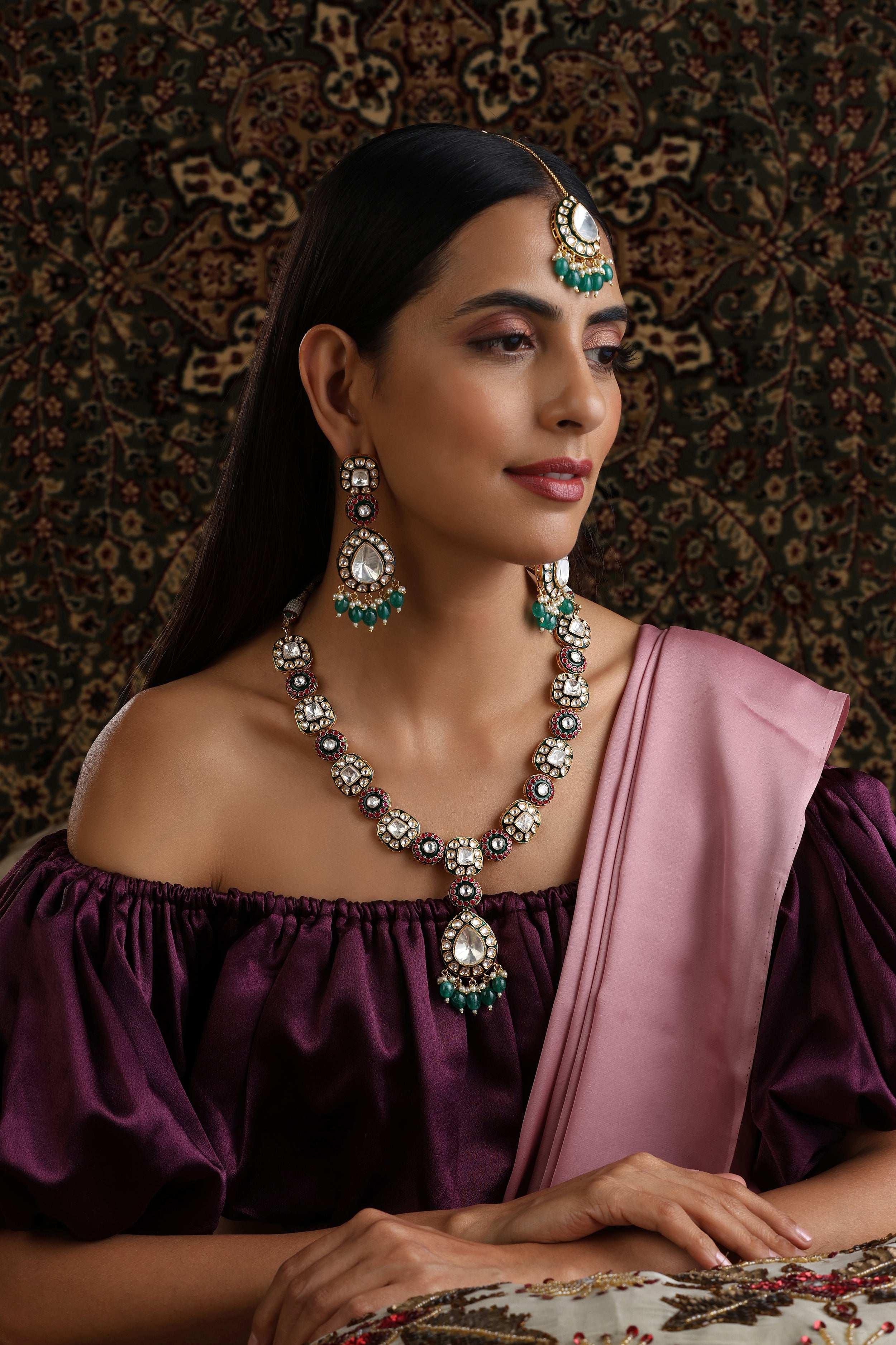 Ruby Green Fine Kundan Long Set