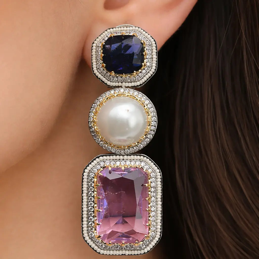 Celestia Purple Pearl Prism Drop Earrings