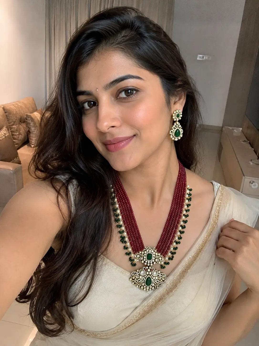Jasmine Ruby Green Long Necklace Set