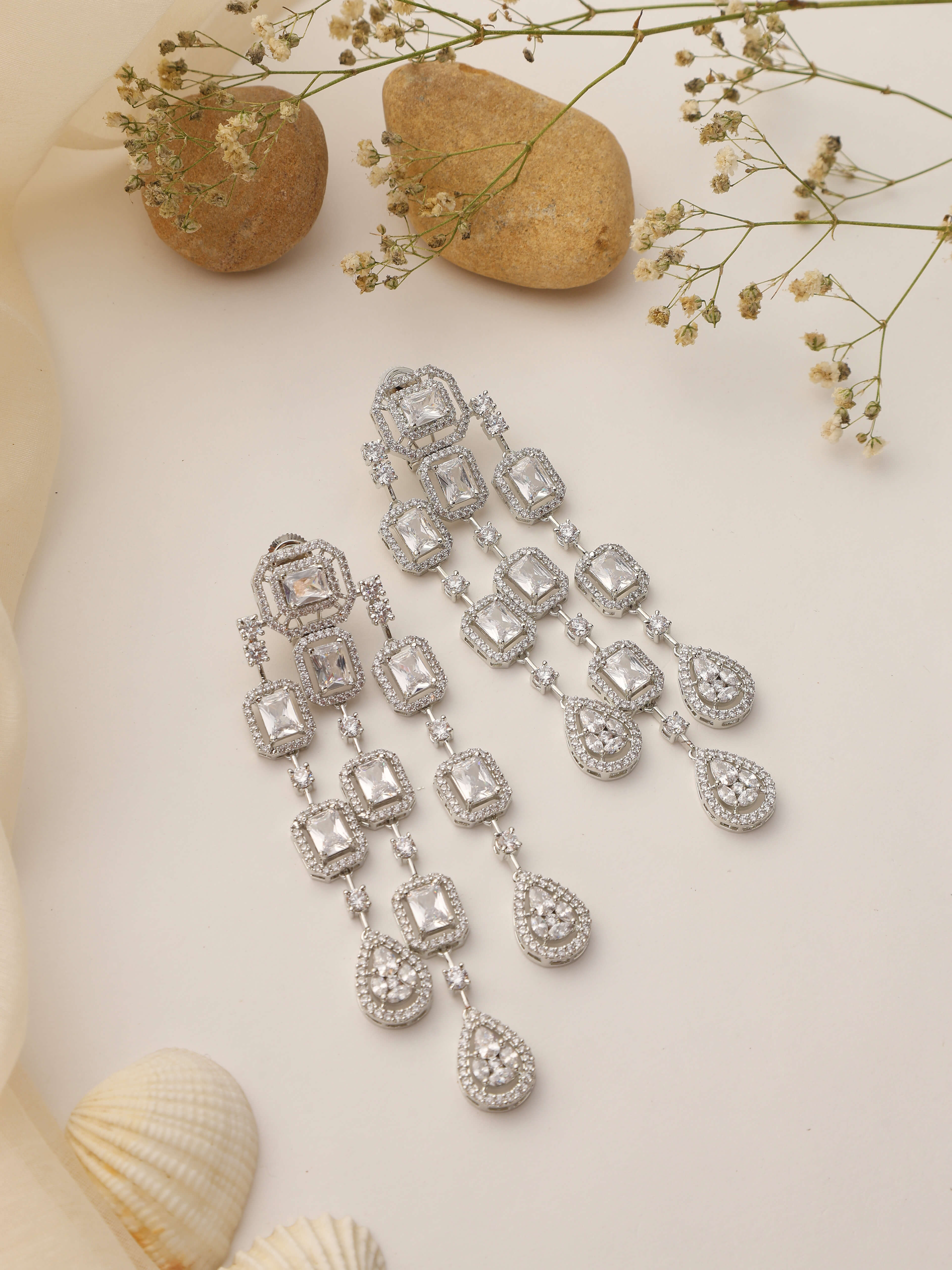 Long CZ Diamond Dangle Earrings