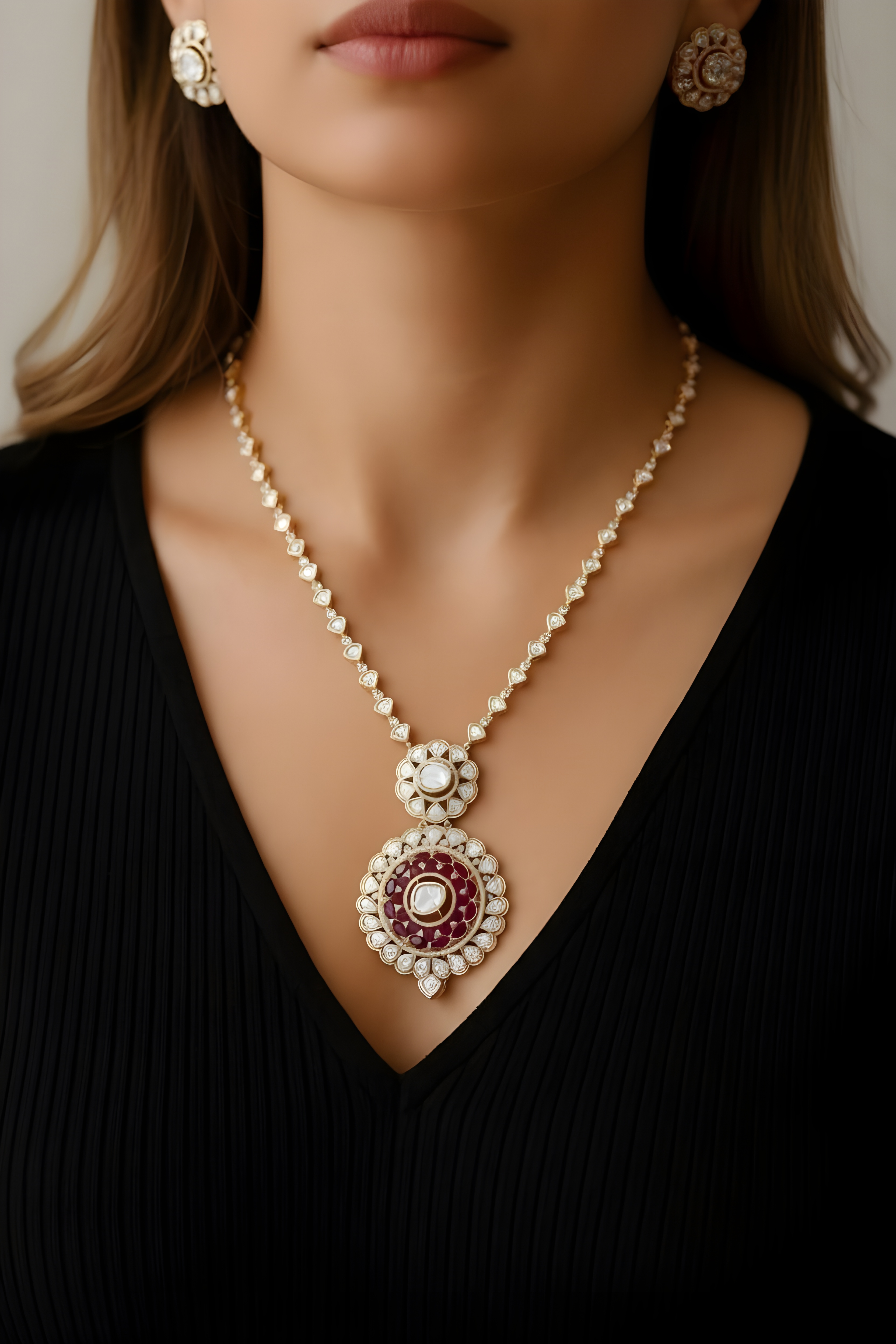 Long Uncut Polki Ruby Set