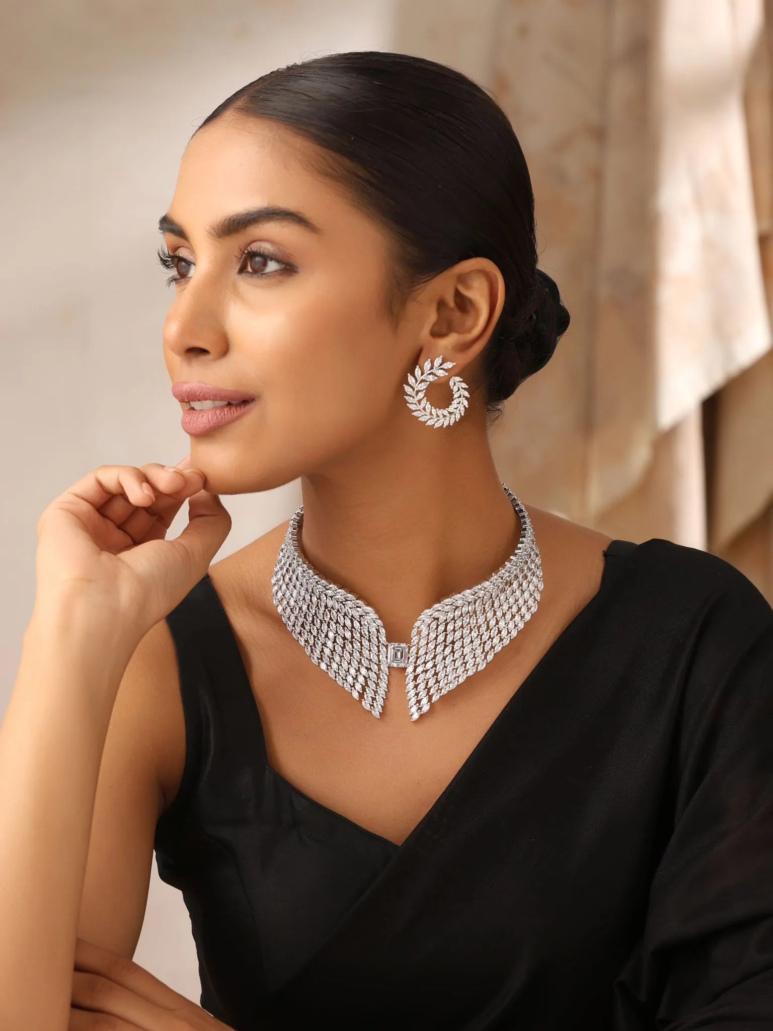 Silver Wing Diamond Collar Necklace