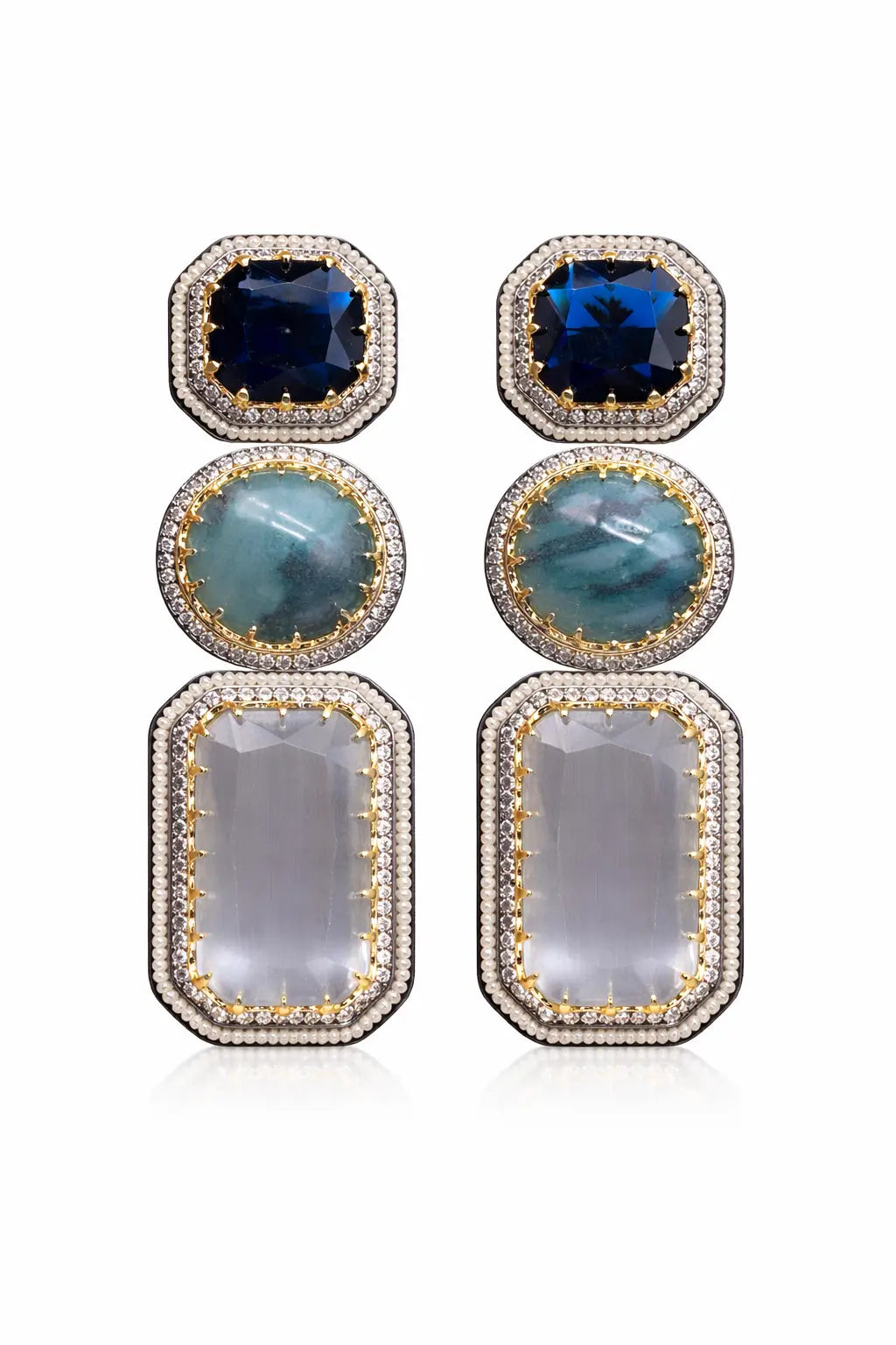 Celestia Blue Gray Cabochon Prism Drop Earrings