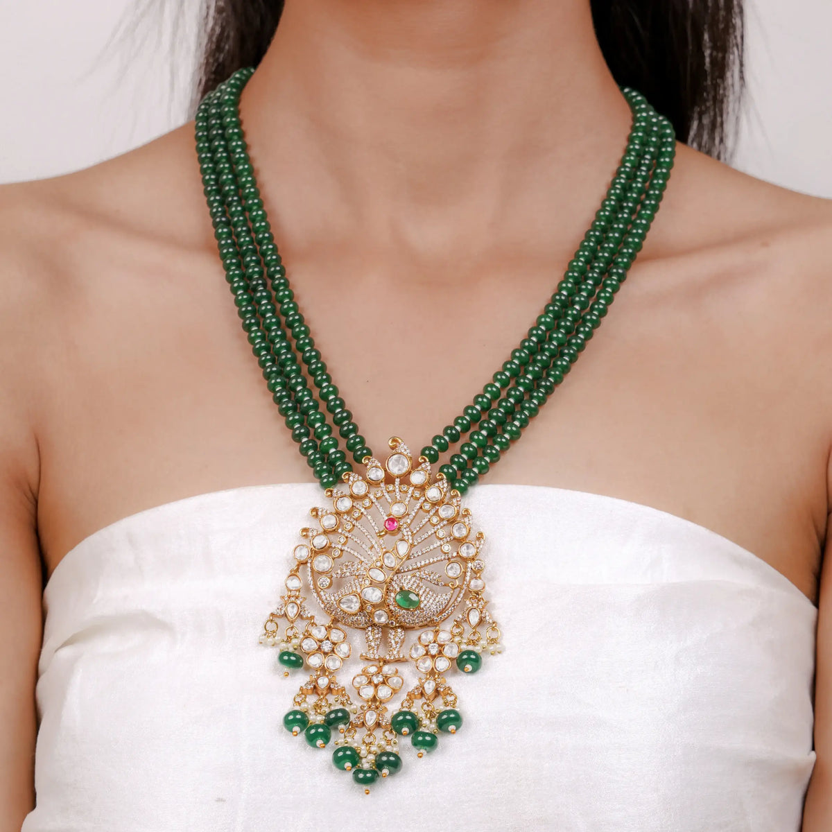Kavira Green Kundan Statement Necklace Set with Earrings