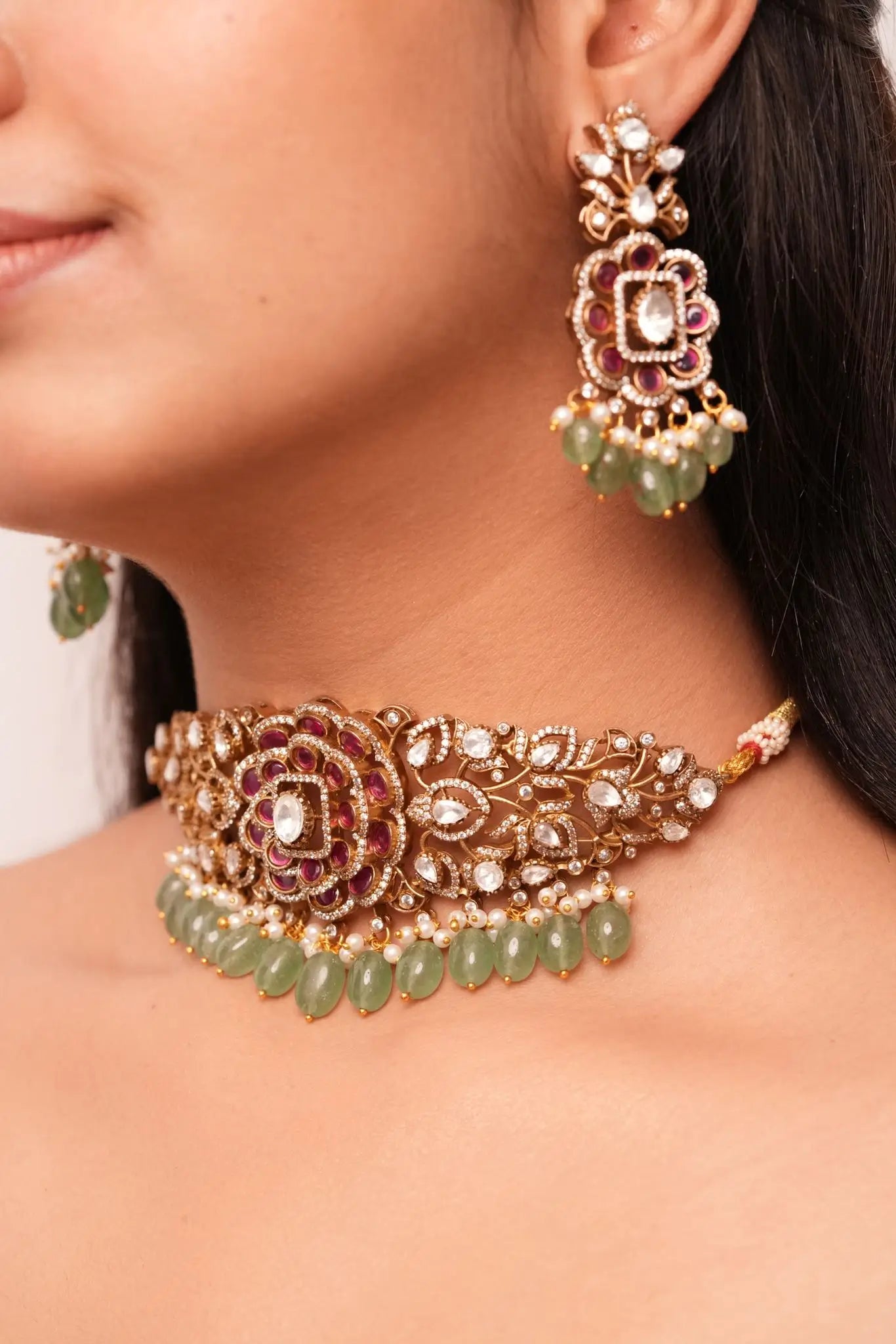 Azrin Ruby Mint Moissanite Choker Set