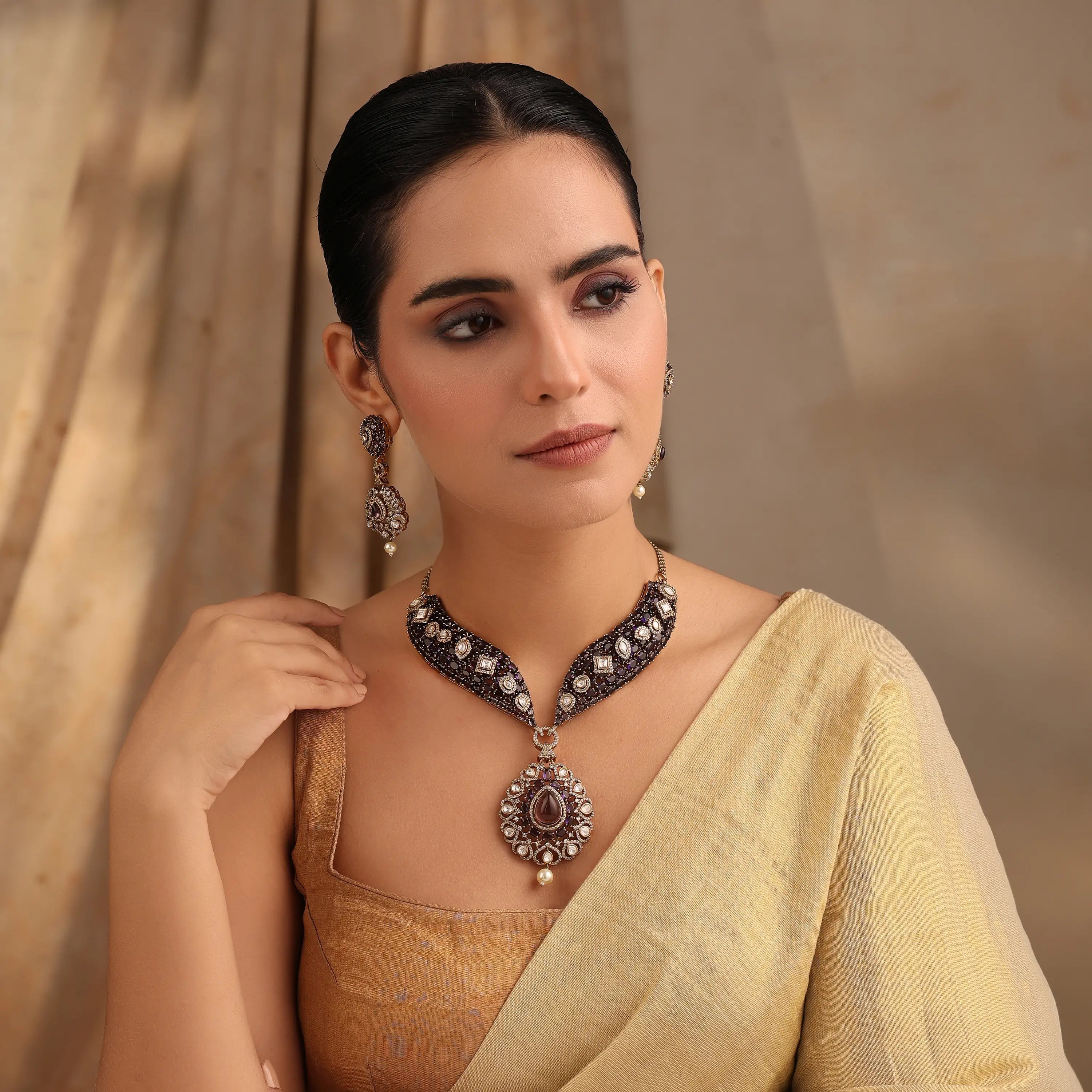 Vamika Purple Necklace Set with Earrings