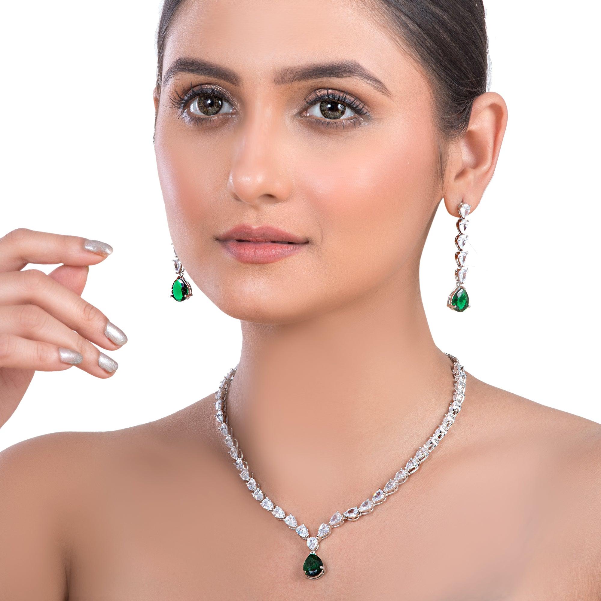 Shyra Emerald CZ Pendant Set