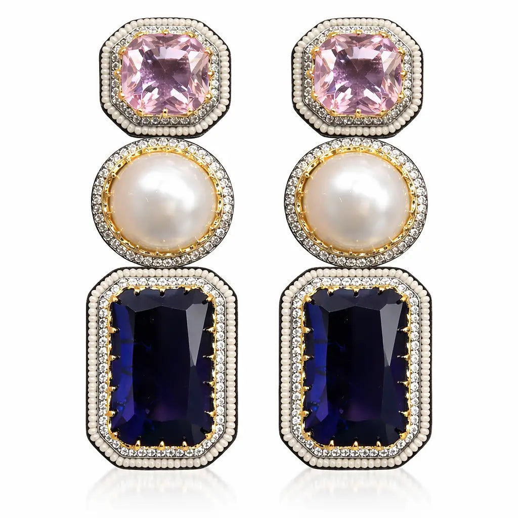 Celestia Purple Pink Cabochon Prism Drop Earrings