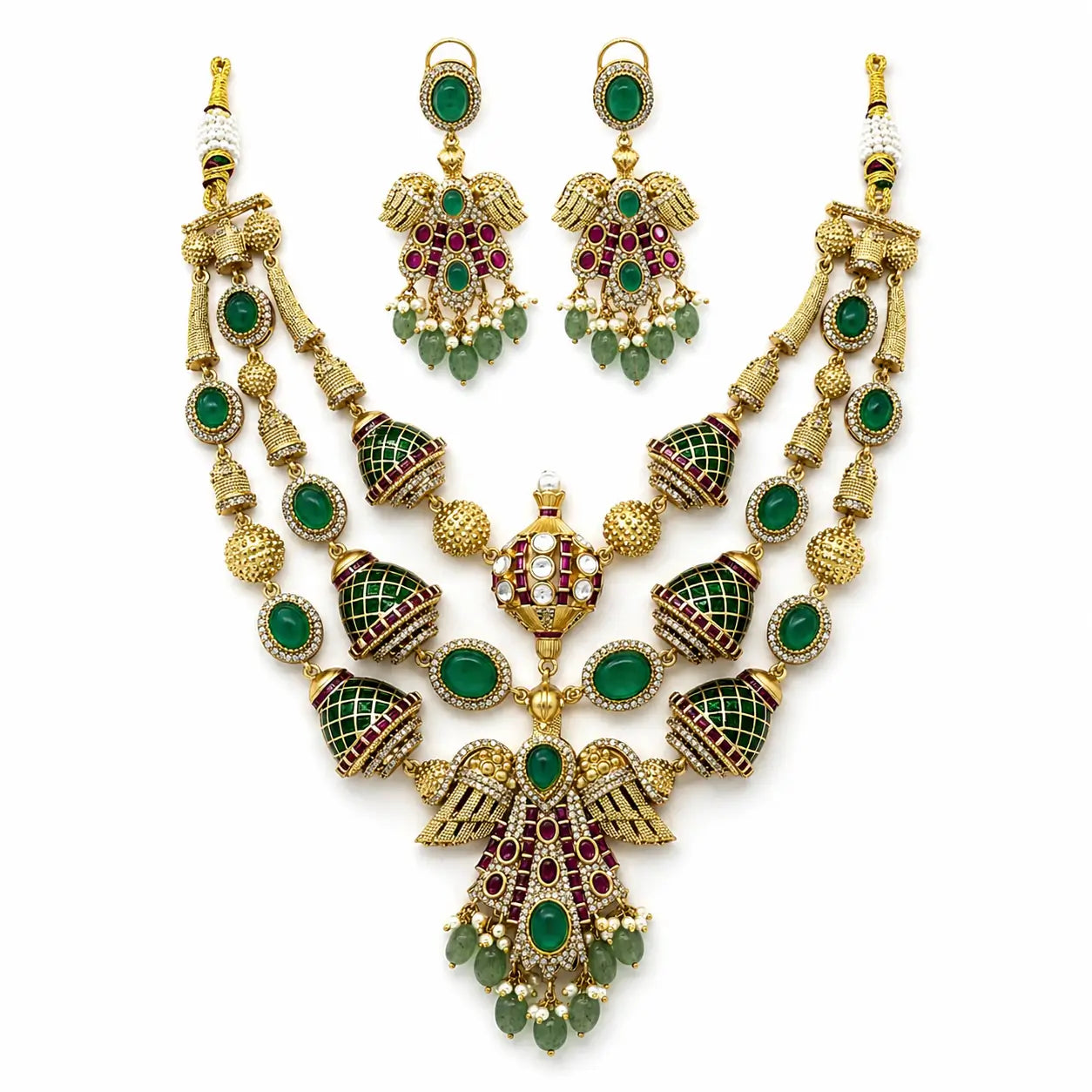 Kavya Long Emerald Necklace Set