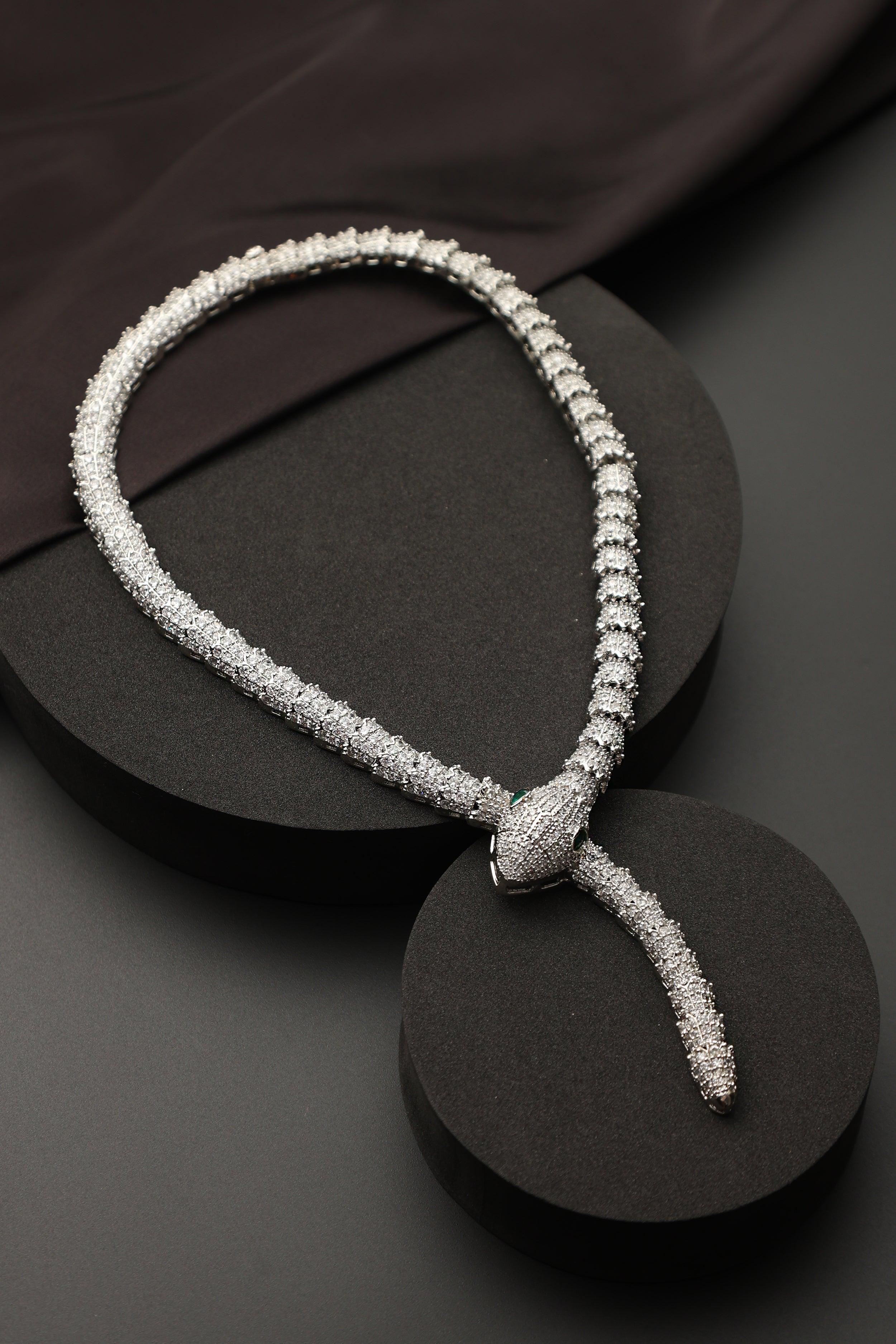 Designer Silver Snake Necklace