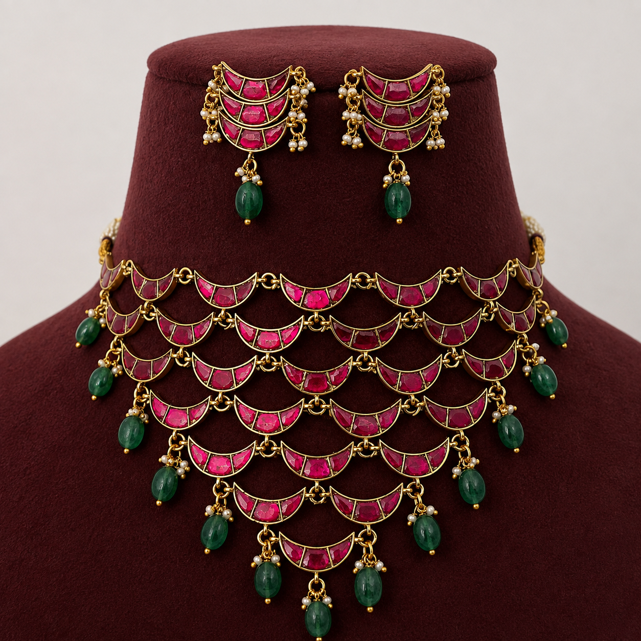 Tina Ruby Green Choker Set with Matching Earrings