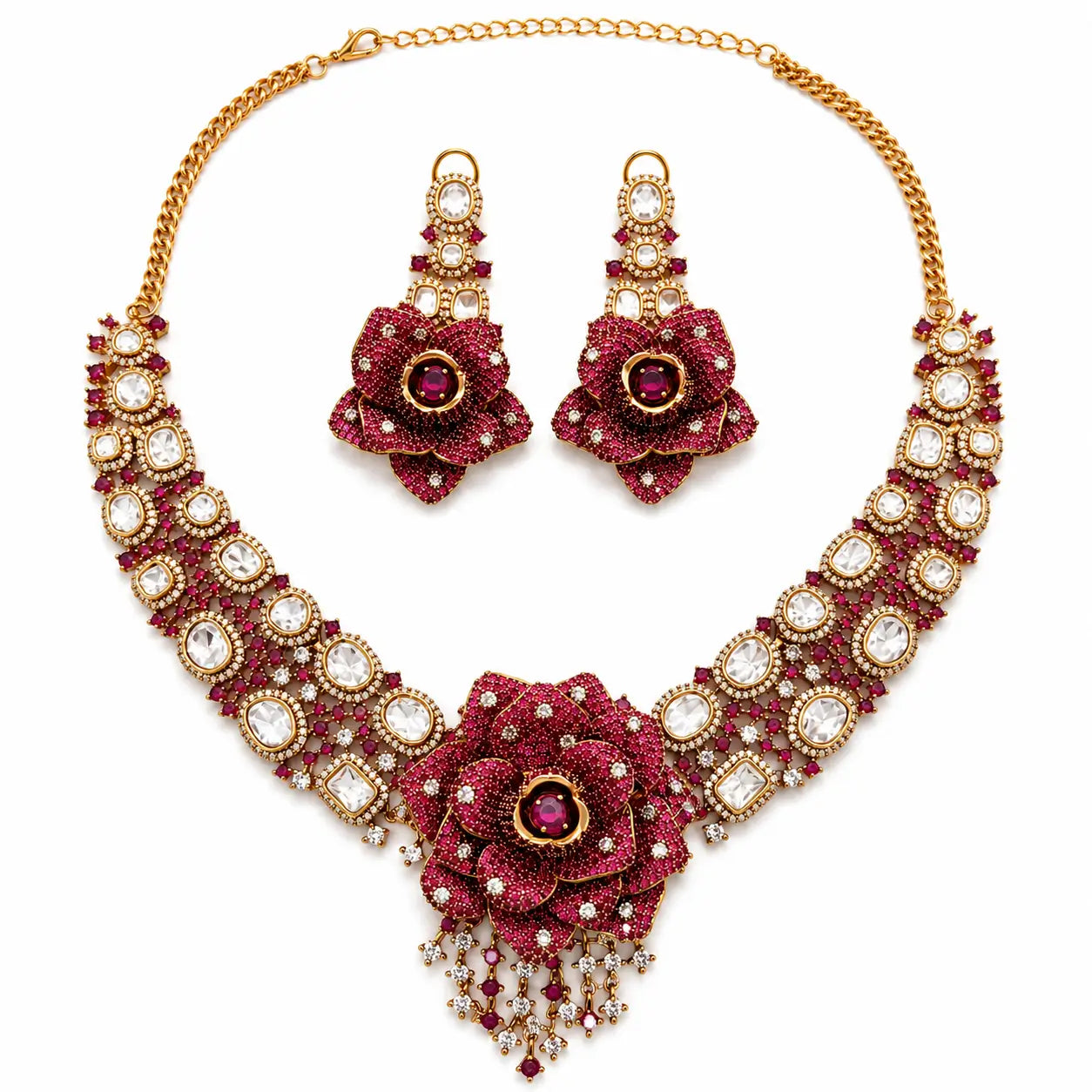 Ruby Rose Floral Kundan Necklace Set