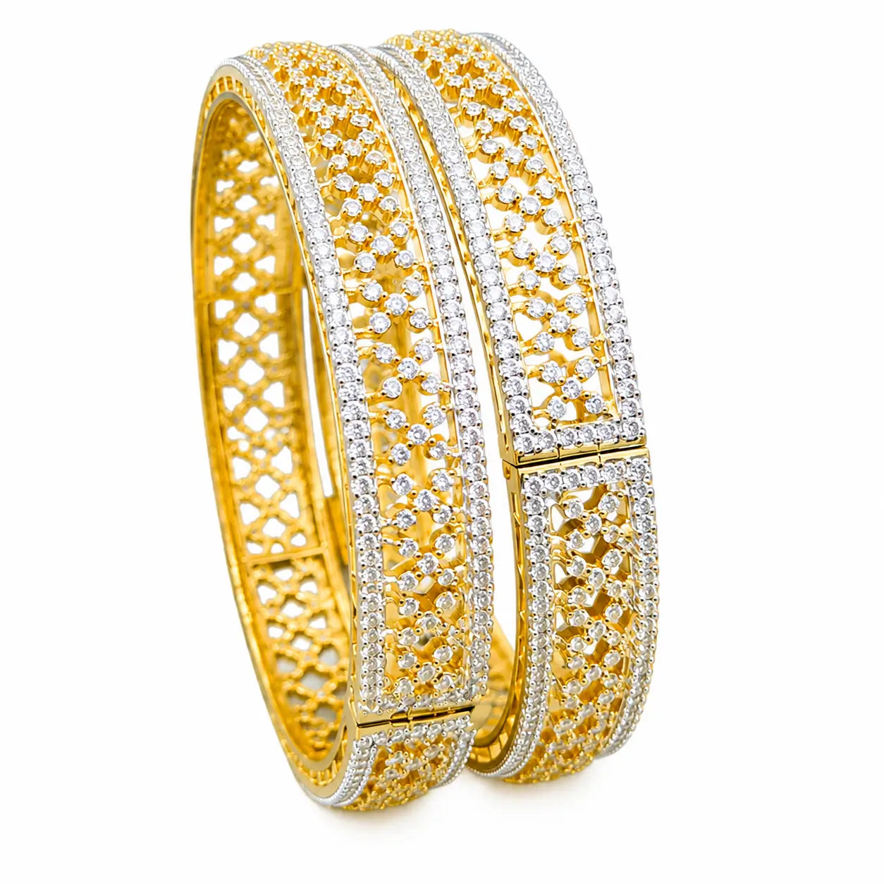 Gold CZ Diamond Bangle Pair Openable