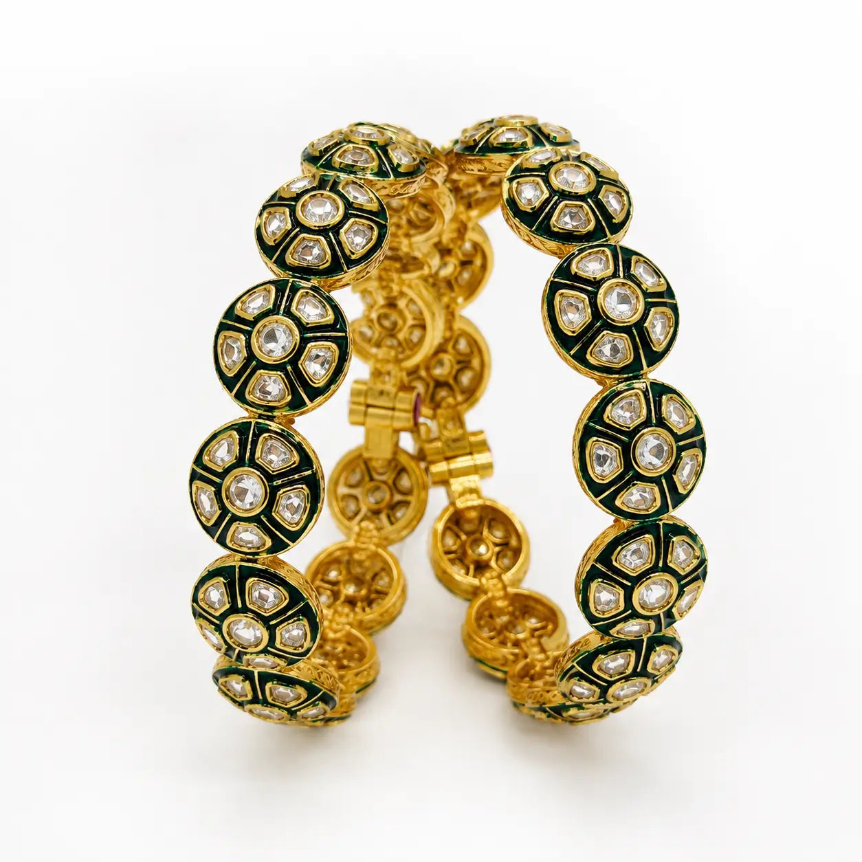 Emerald Kundan Bangles – Gold Plated (Set of 2)