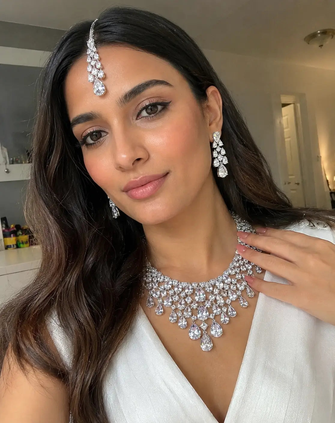 Kim Silver Glam Statement Necklace Set