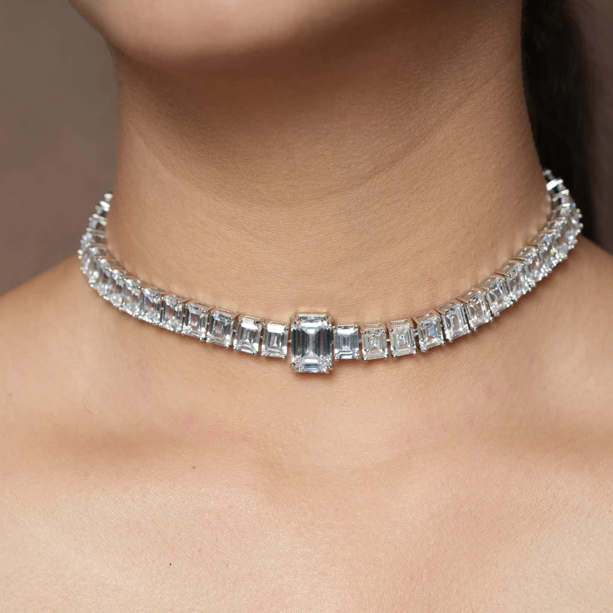 Aliya Silver Baguette Choker Necklace