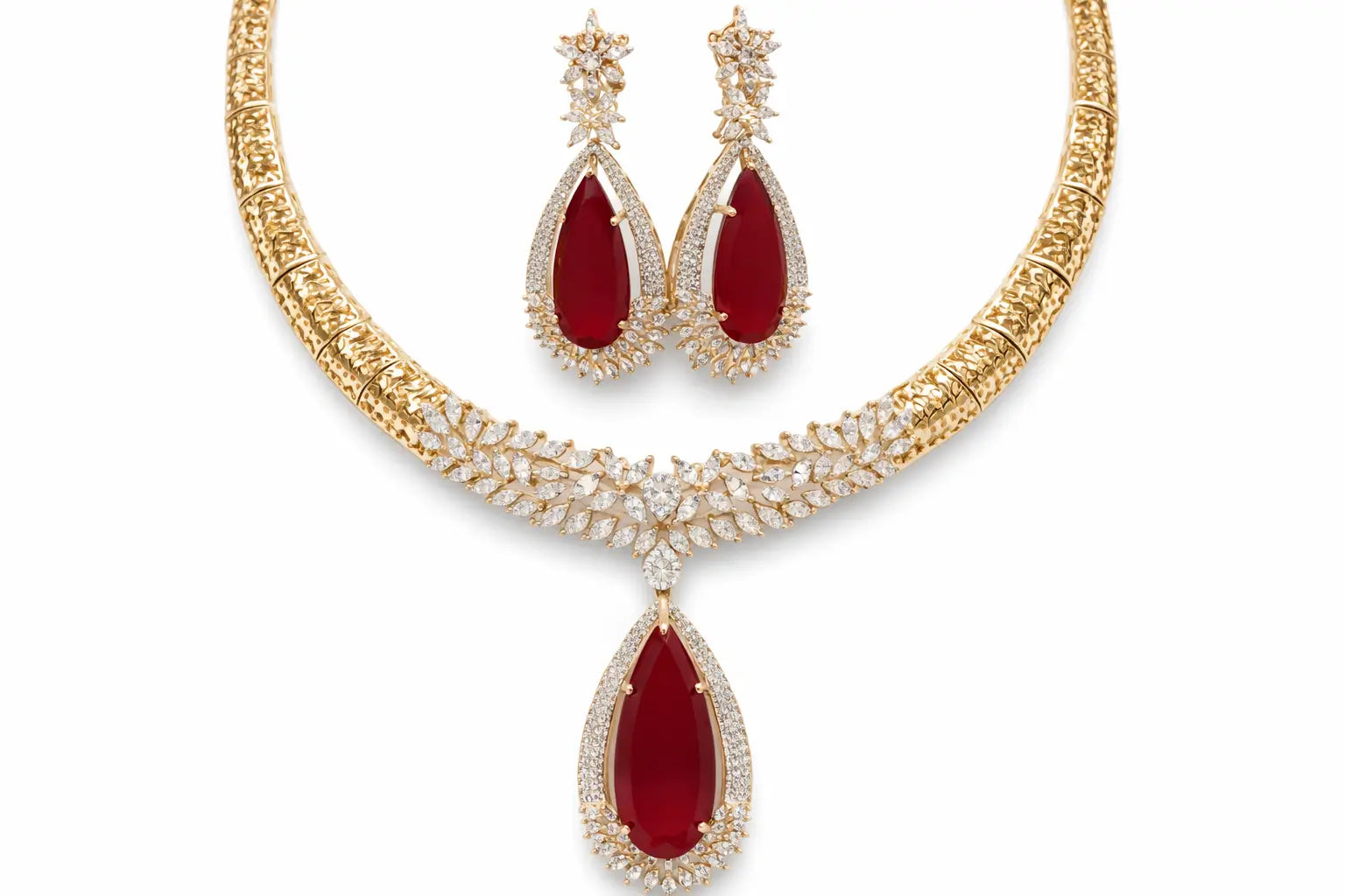 Ivana Dark Ruby Gold Necklace Set with Earrings