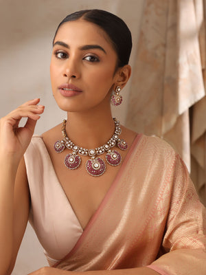 Ruby Kundan Necklace With Earrings