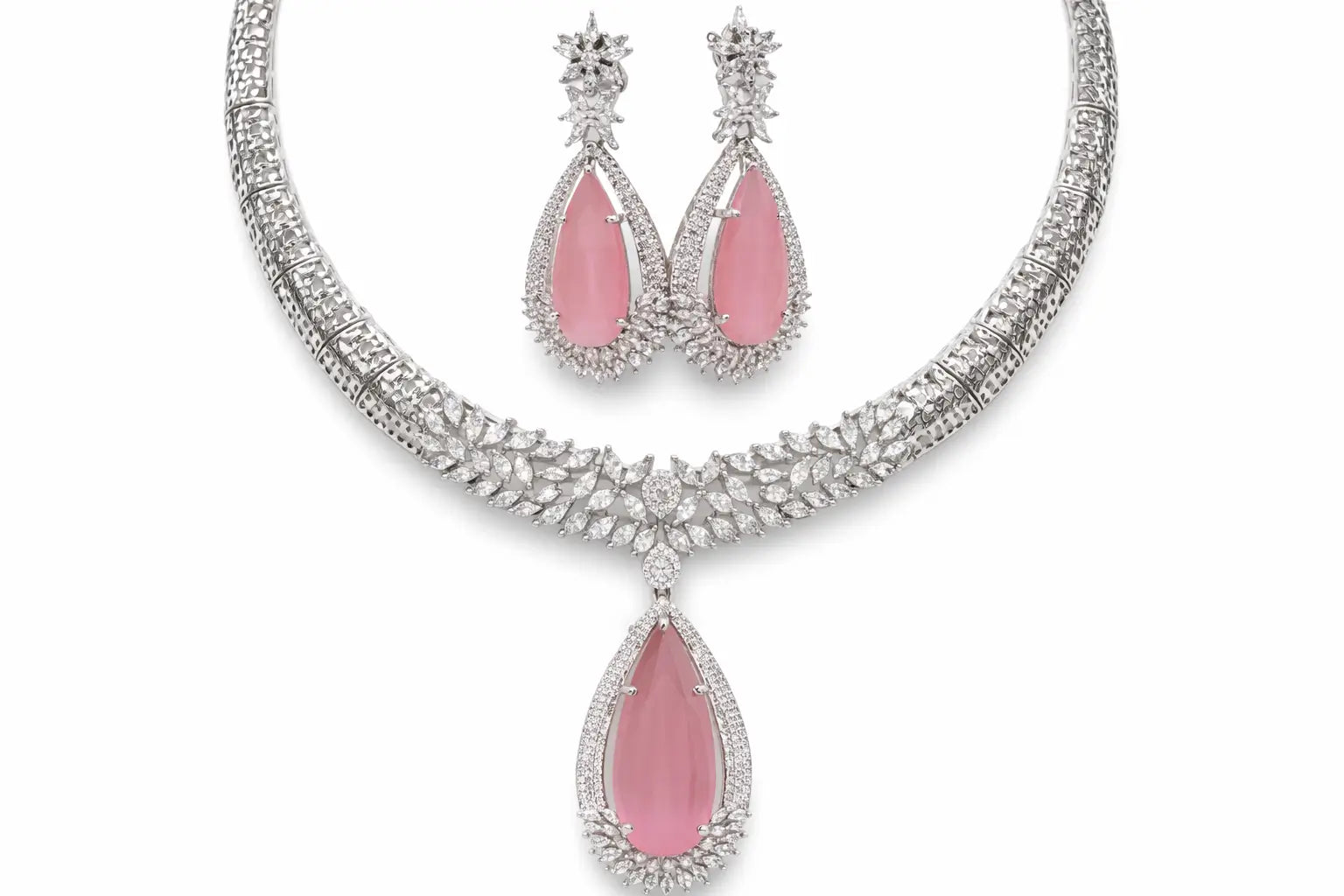 Ivana Pink Silver Necklace Set with Earrings