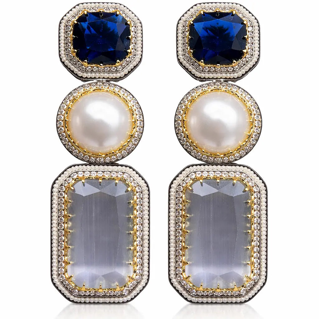 Celestia Blue Gray Pearl Prism Drop Earrings