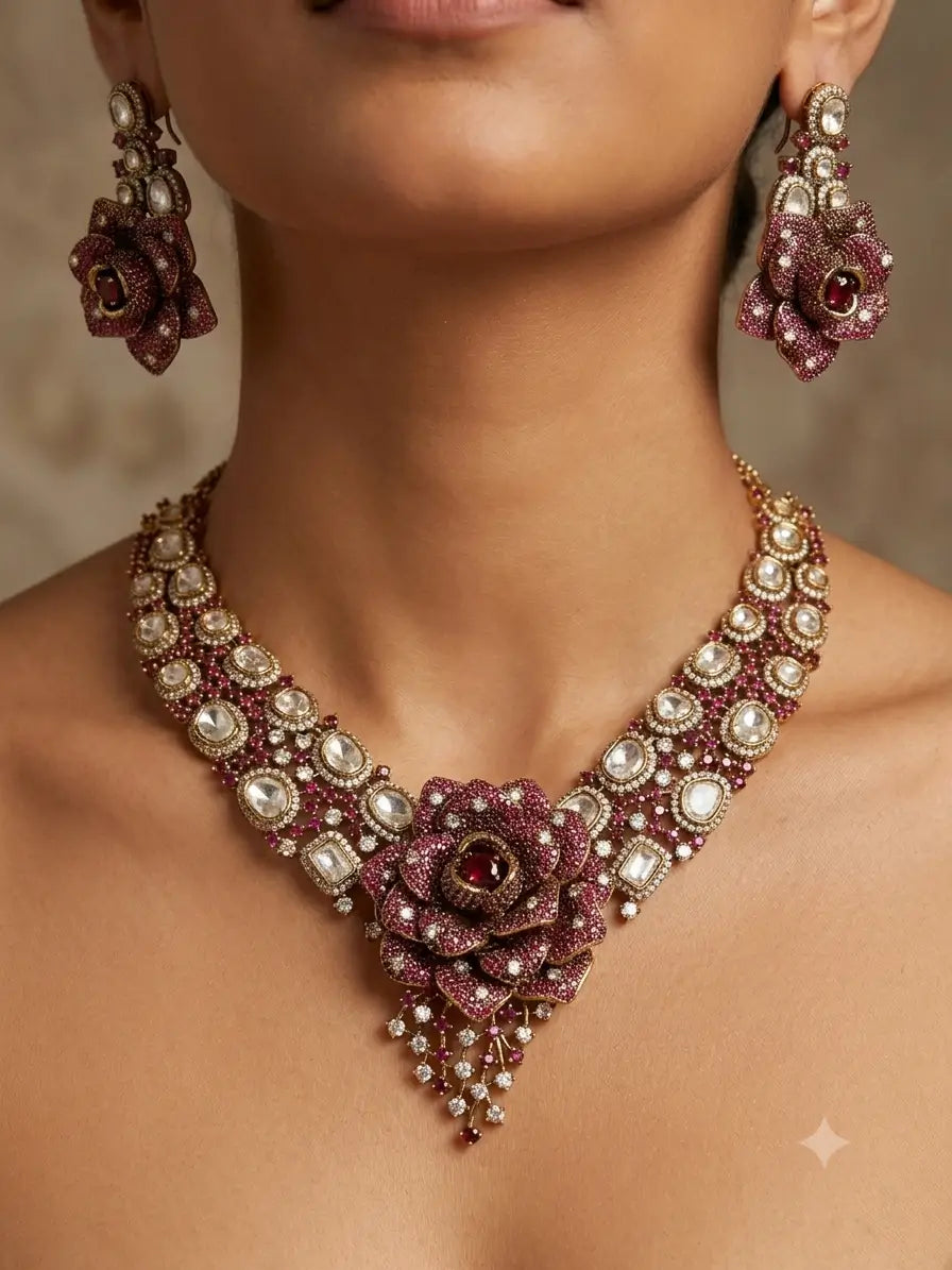 Ruby Rose Floral Kundan Necklace Set