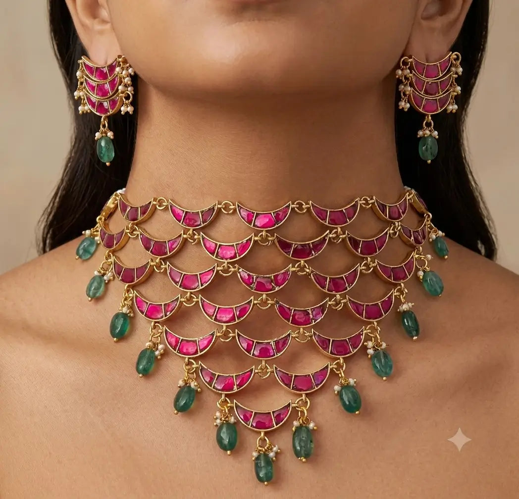 Tina Ruby Green Choker Set with Matching Earrings