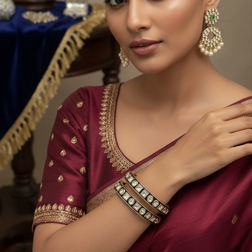 Uncut Polki Green Enamel Bangles