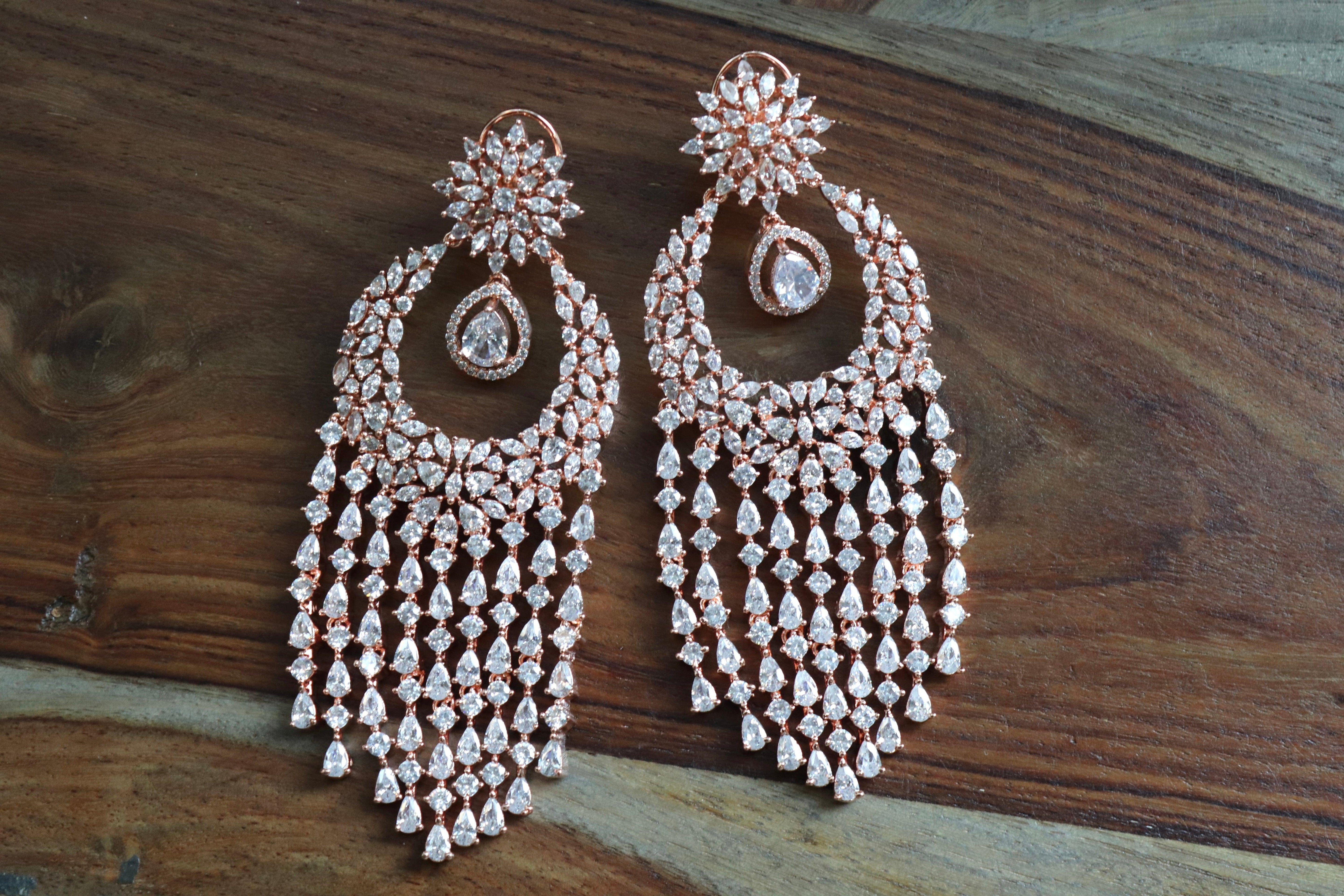 Ruma Rose Gold CZ Chandelier Earrings