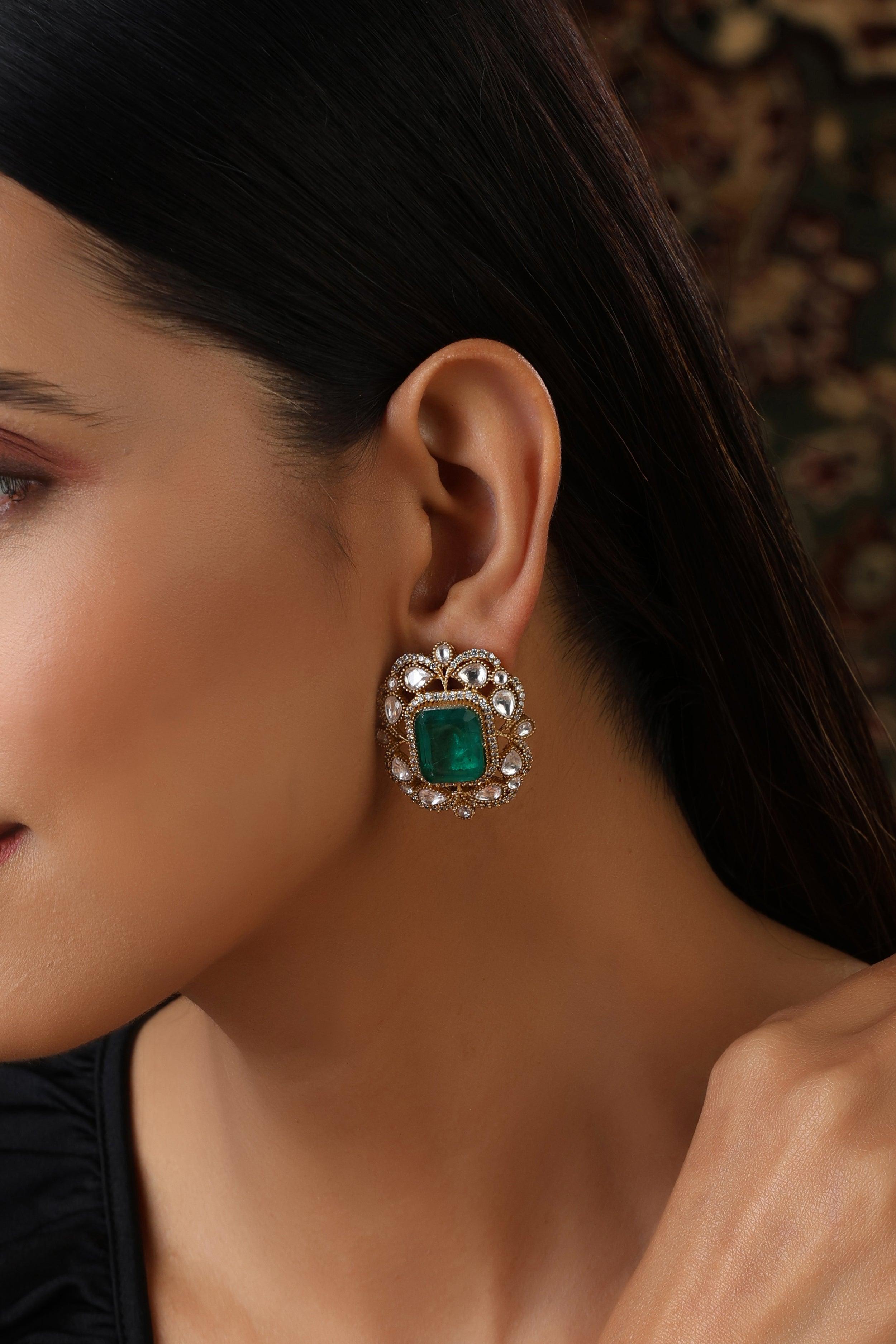 Emerald Doublet Kundan Studs