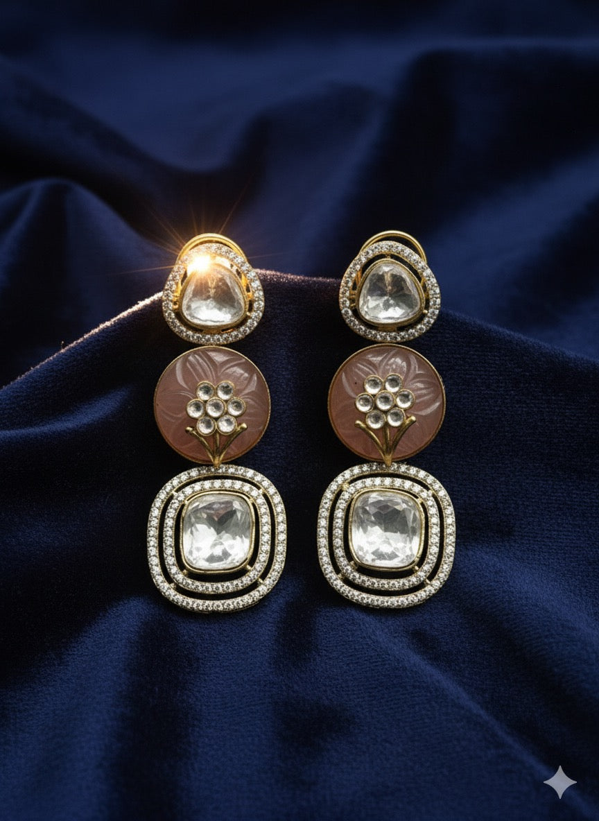 Antique Pink Kundan Earrings