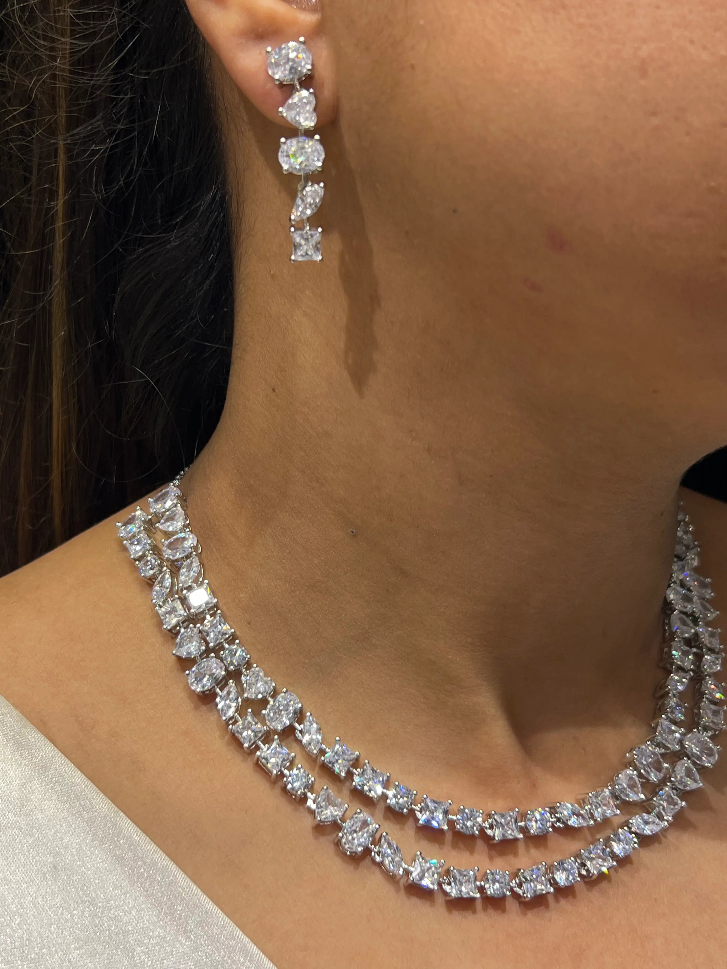 Elan Layered Silver CZ Necklace Set