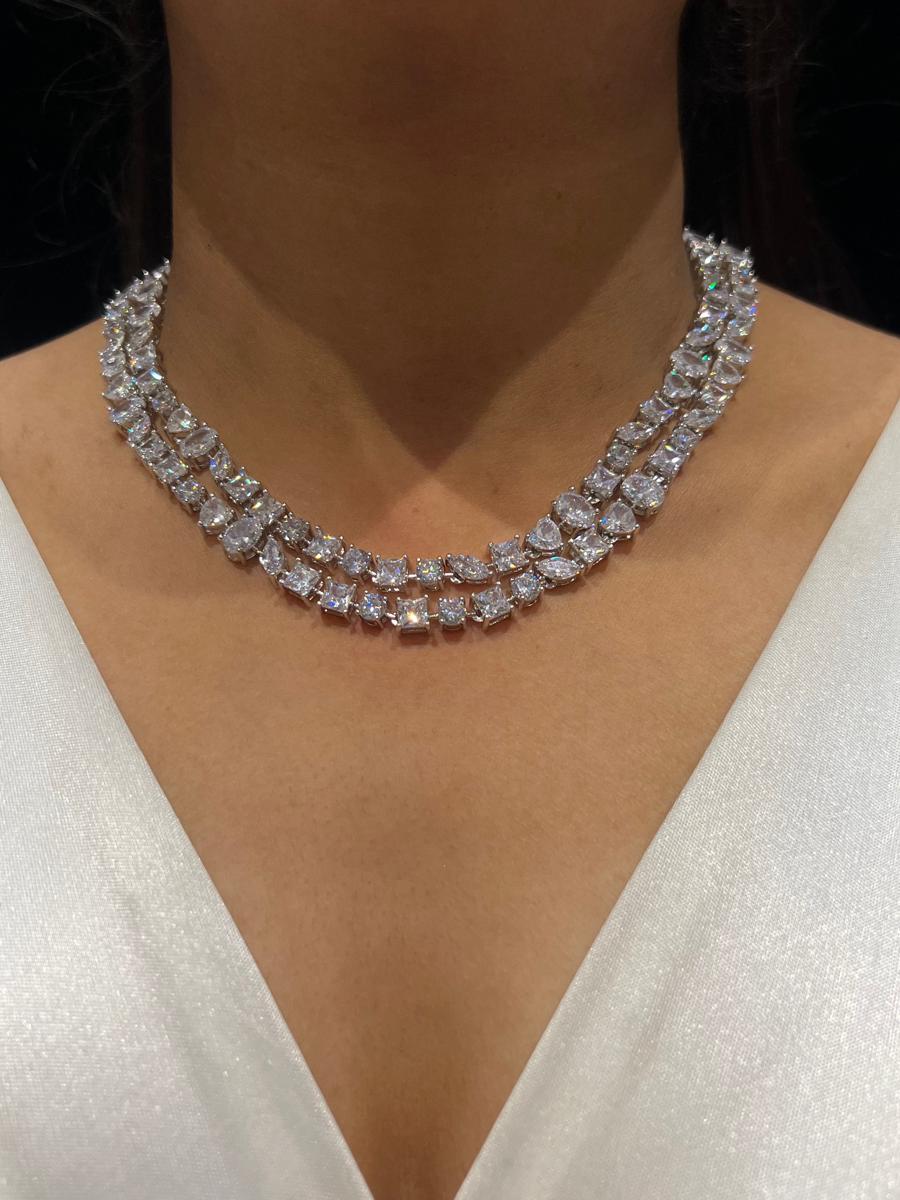Elan Layered Silver CZ Necklace Set