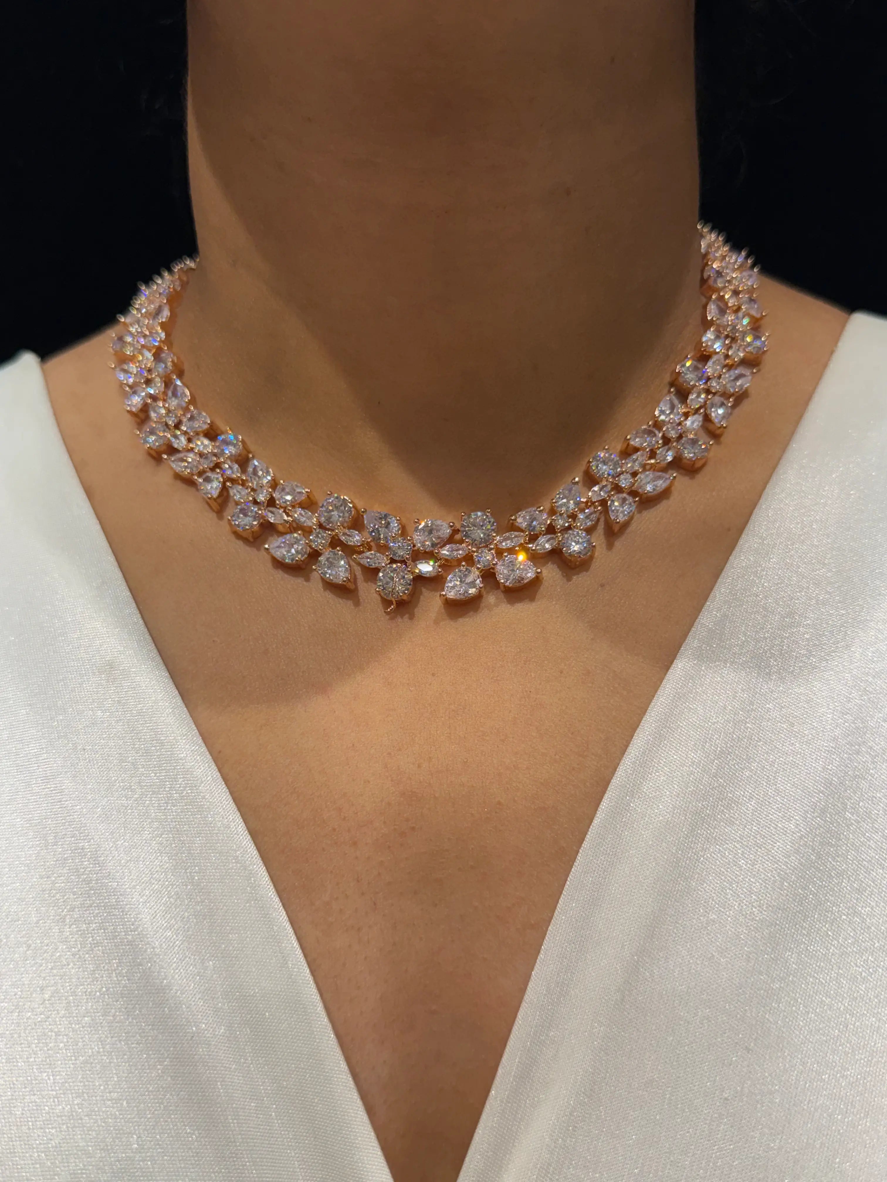 Flora Rose Gold CZ Necklace Set