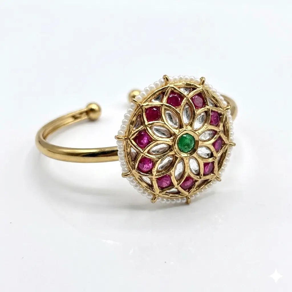 Devika Ruby Green Kundan Openable Bangle – Gold Plated