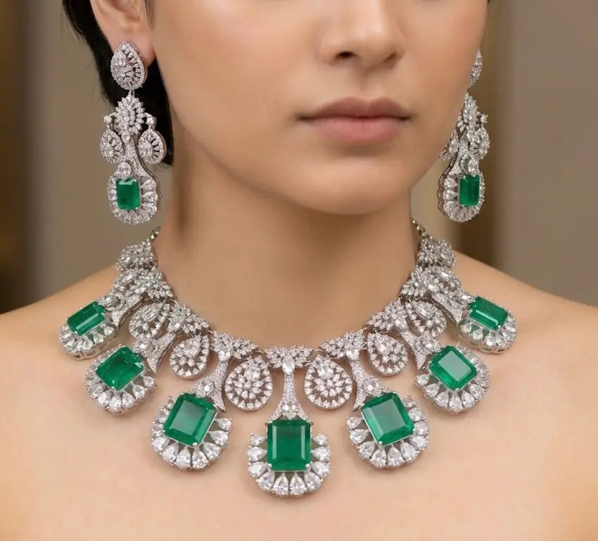 Emerald Veil Doublet Statement Necklace Set