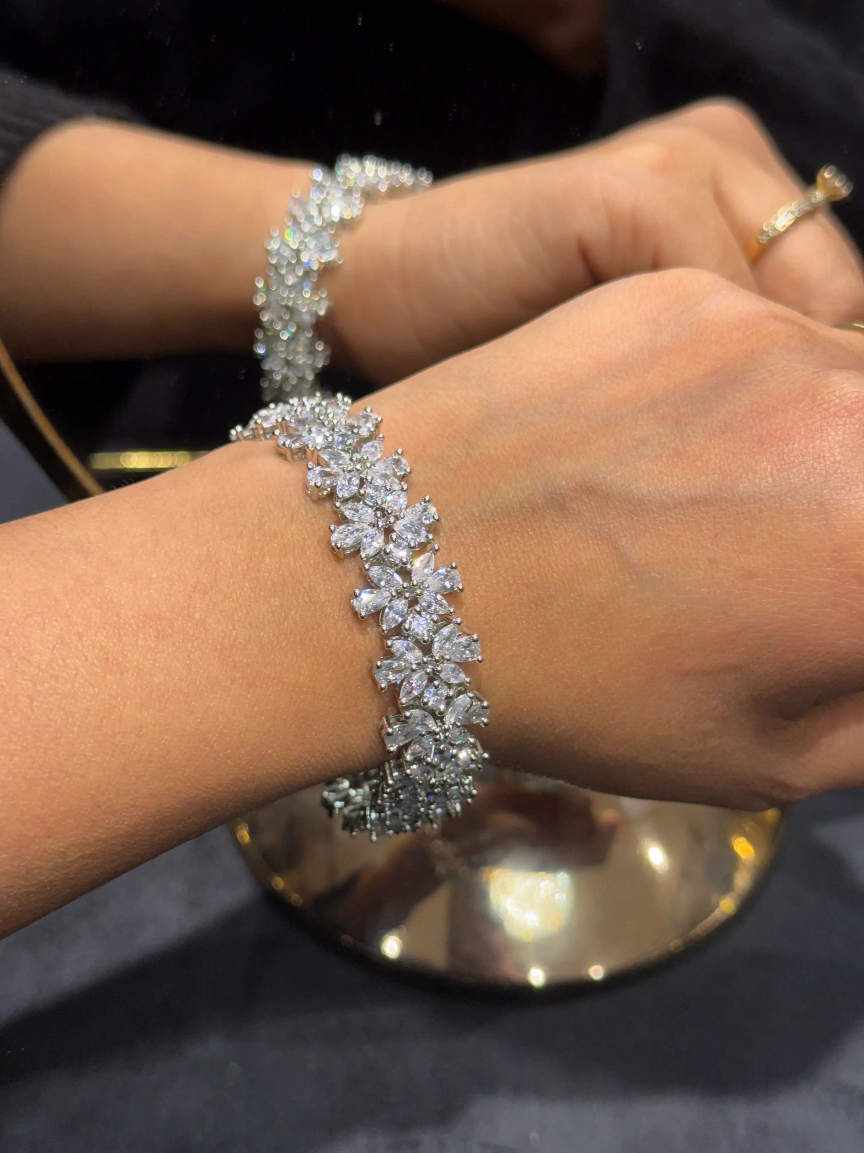 Astrid Diamond Floral Bracelet (7 Inch) – CZ Statement Tennis Bracelet