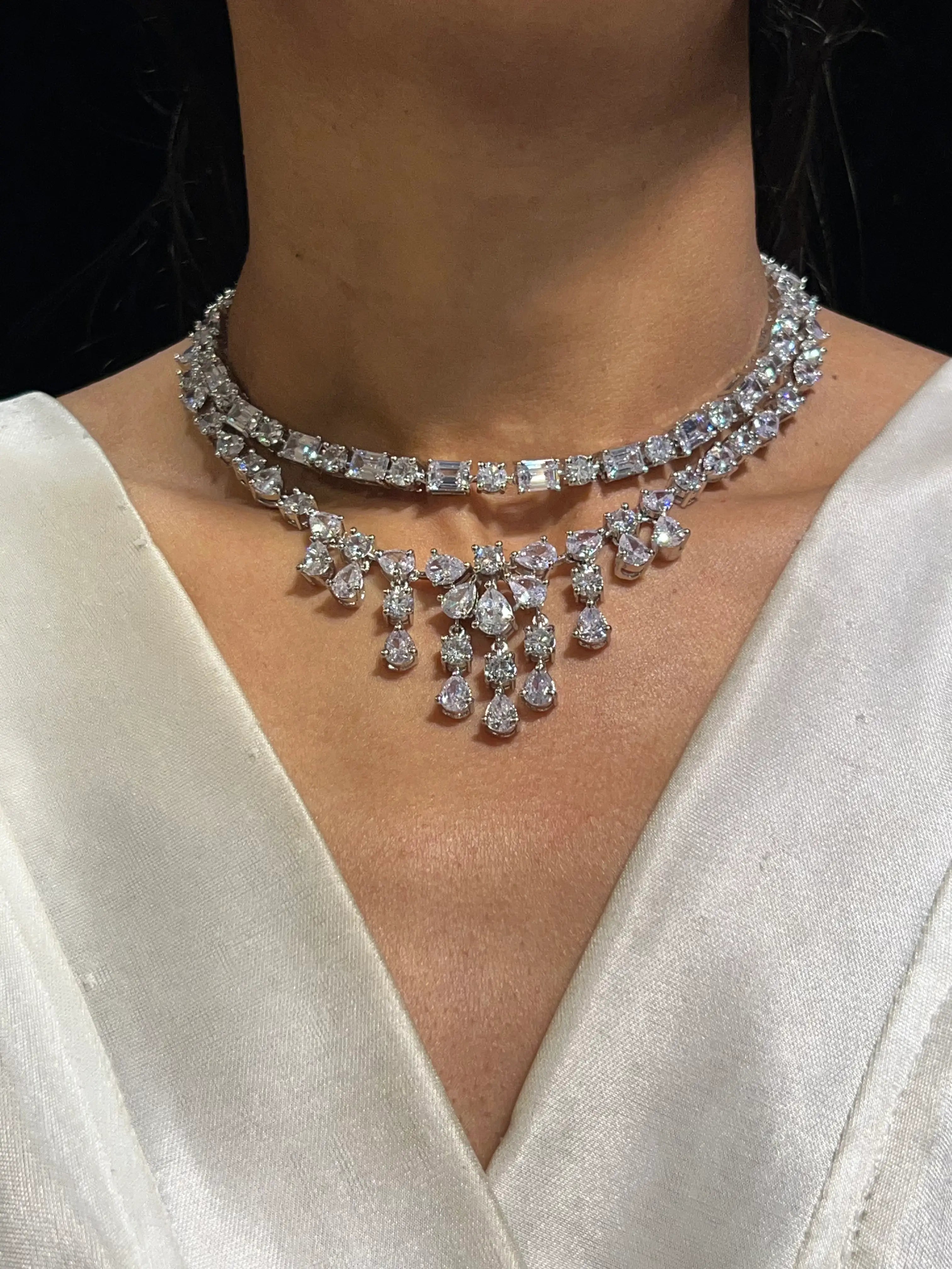Amara Baguette CZ Necklace Set