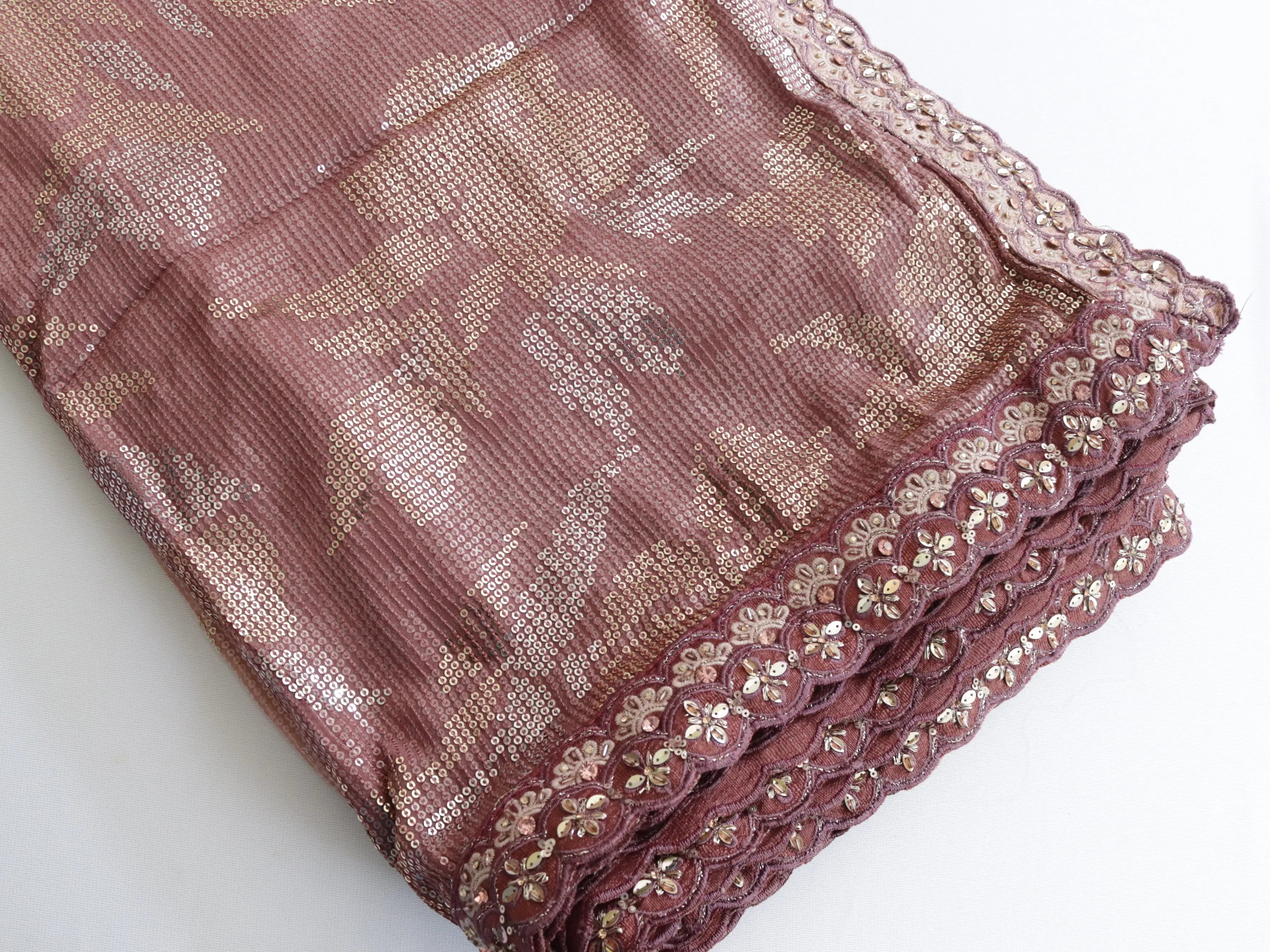 Ombre Georgette Sequin Saree with Kundan Work Ready-Made Blouse | Adjustable Size 38–44