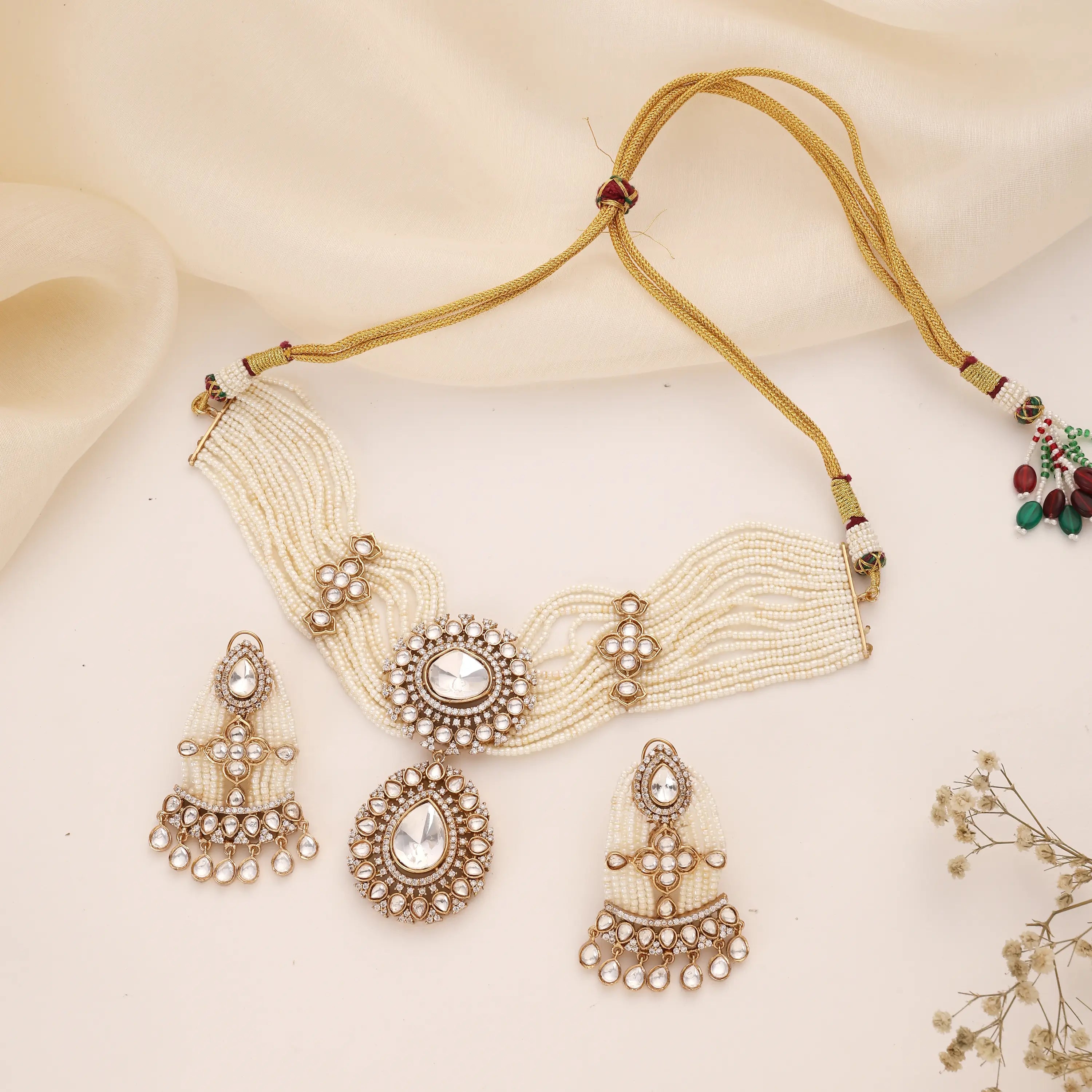 Pearl Choker Necklace Set with Earrings