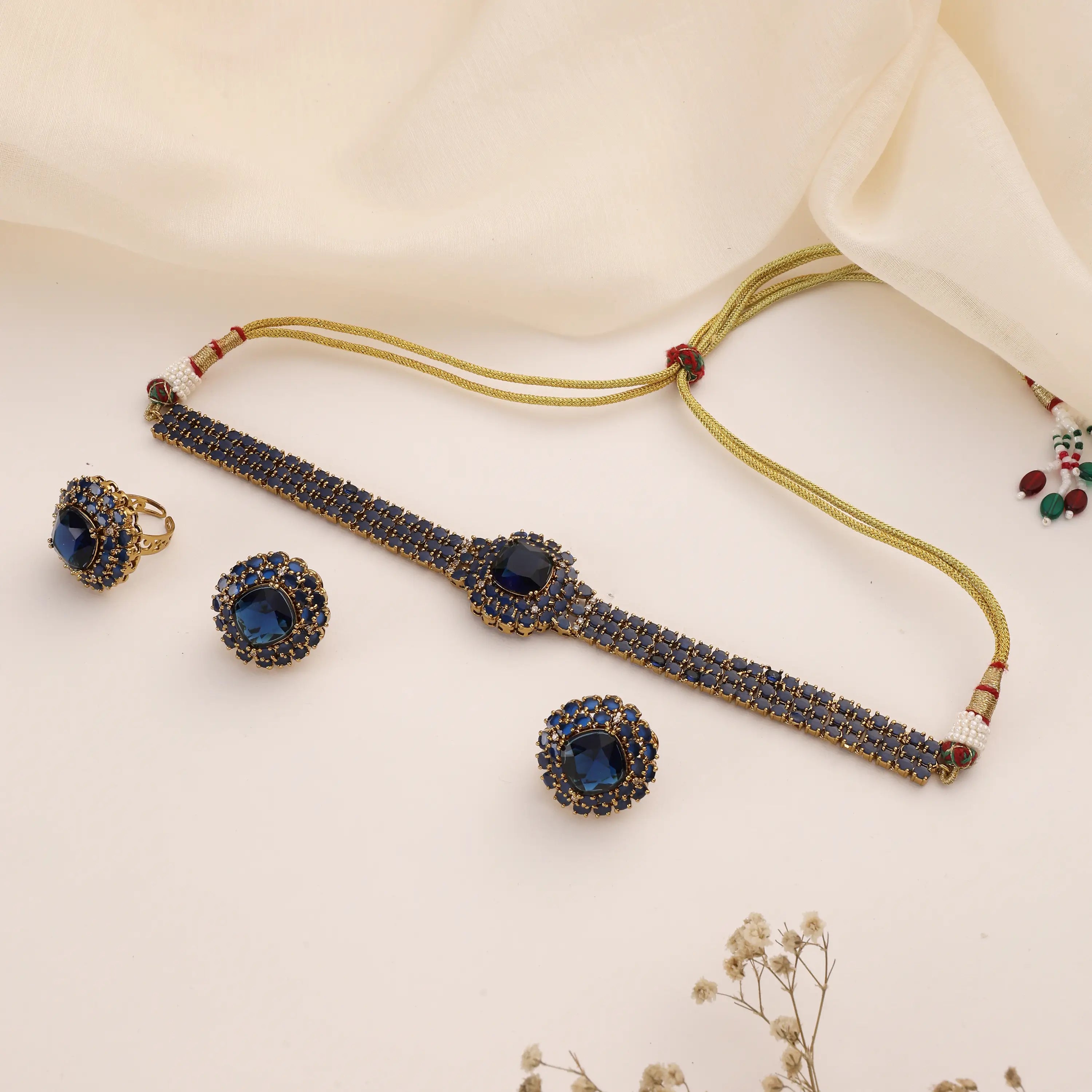 Aveline Blue Crystal Choker Set