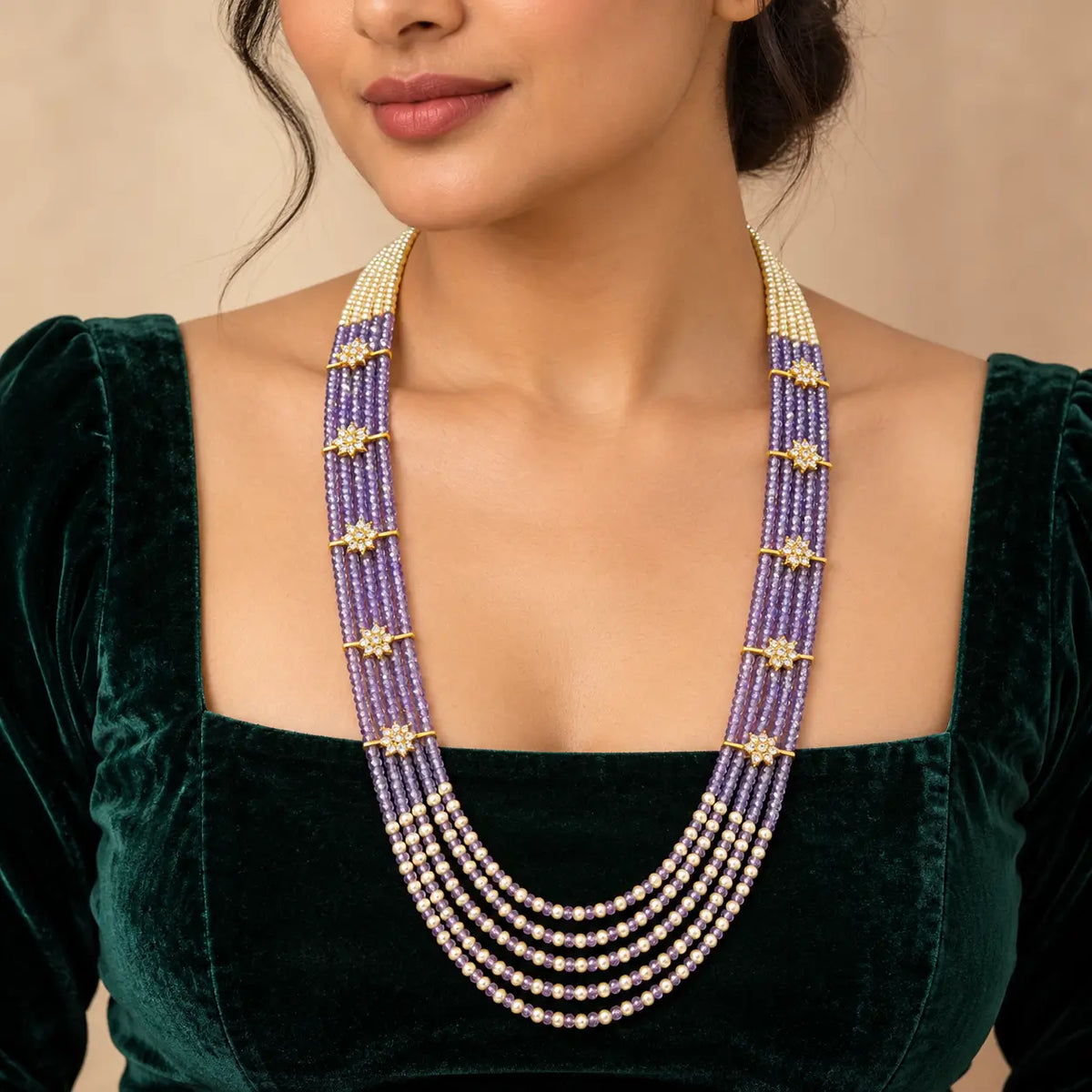 Aarika Lavender Pearl Bead Layered Long Necklace