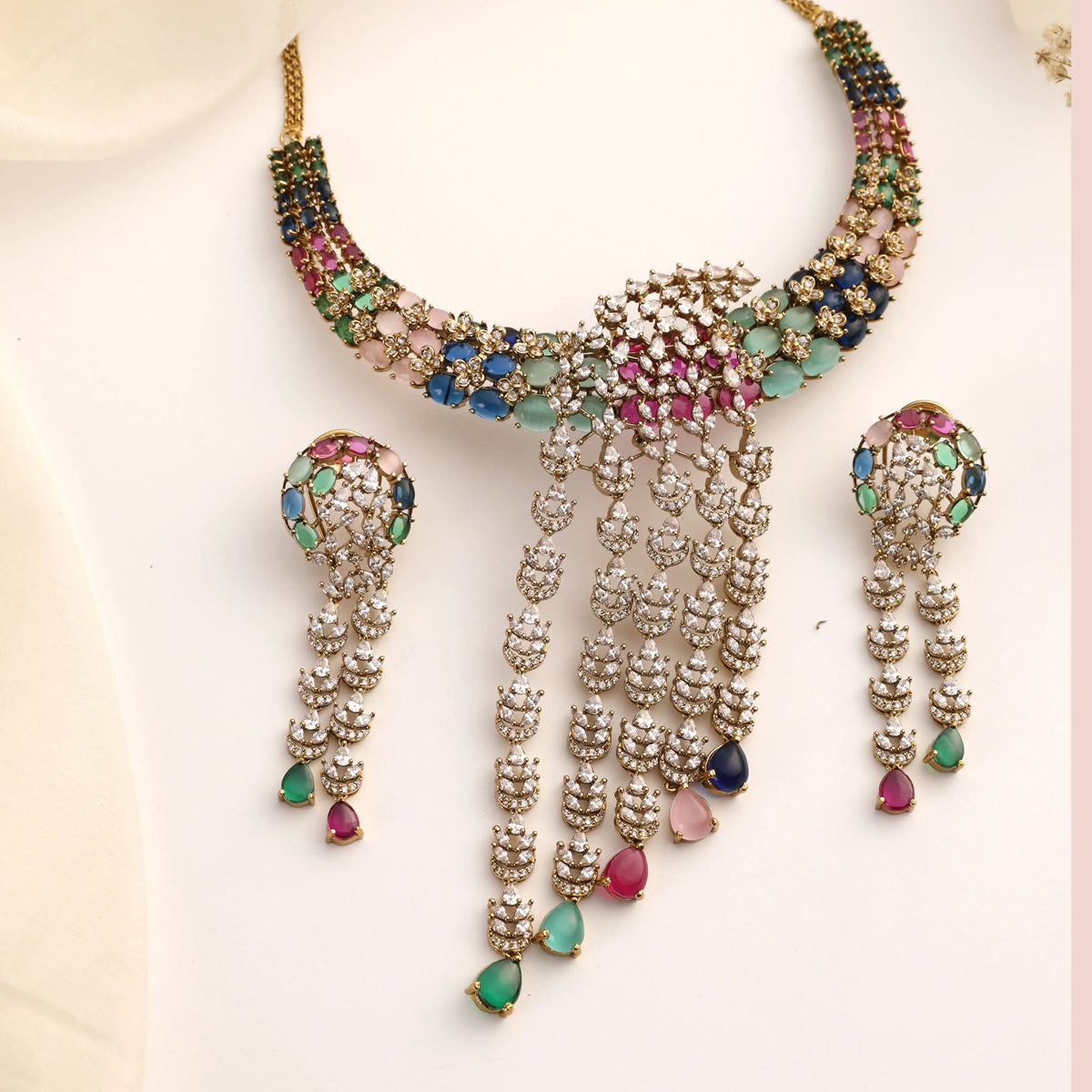 Gulnaar Multi Necklace Set with Earrings